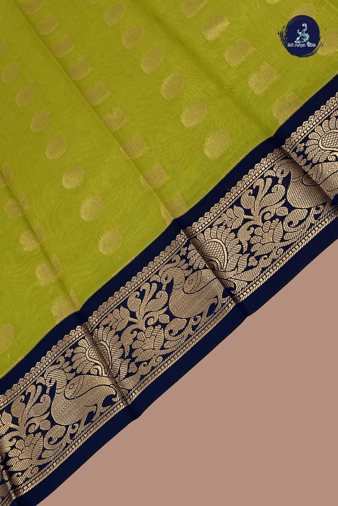 Lime Green Budget Semi Silk Cotton Saree With Zari Buttas Pattern