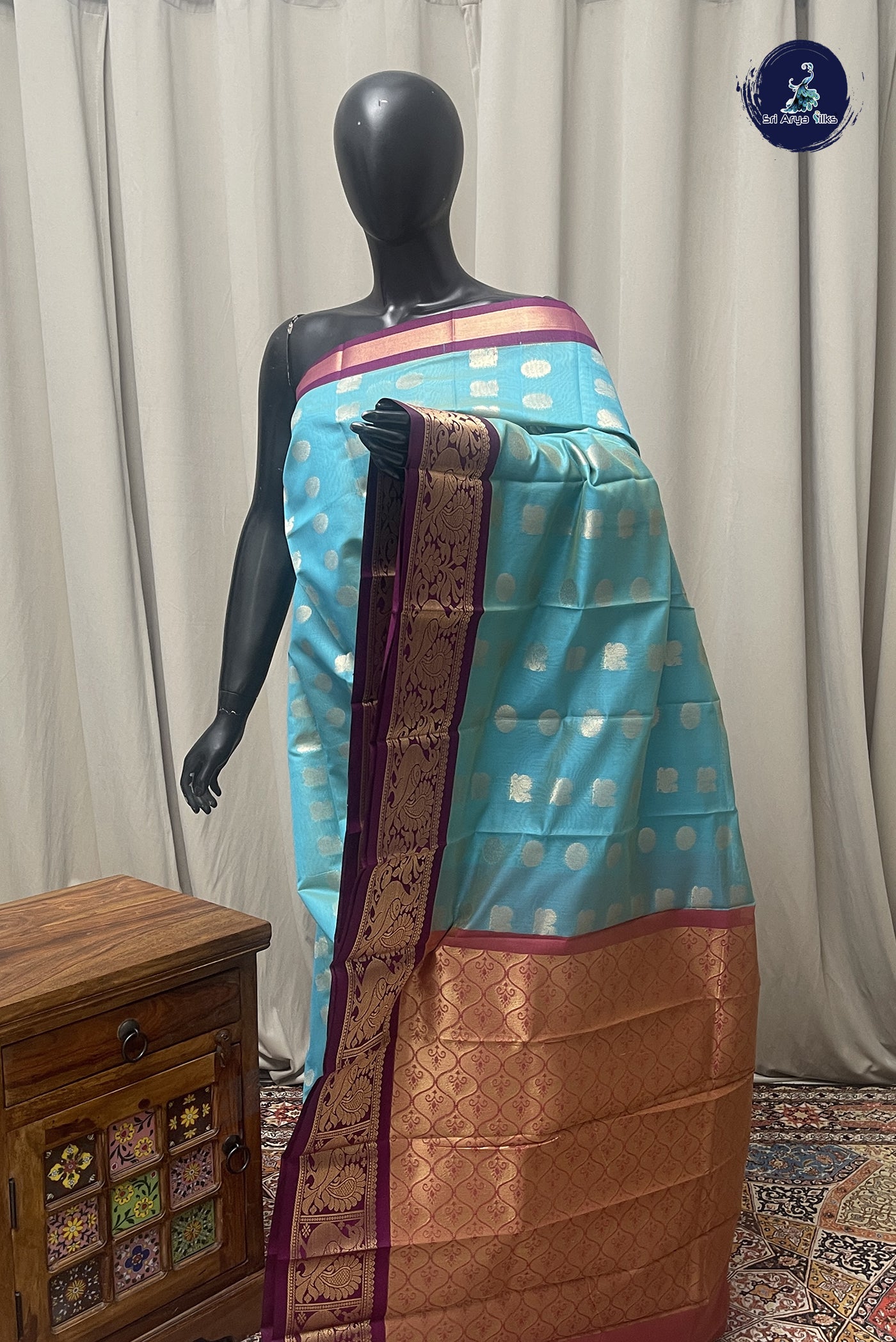Blue Budget Semi Silk Cotton Saree With Zari Buttas Pattern