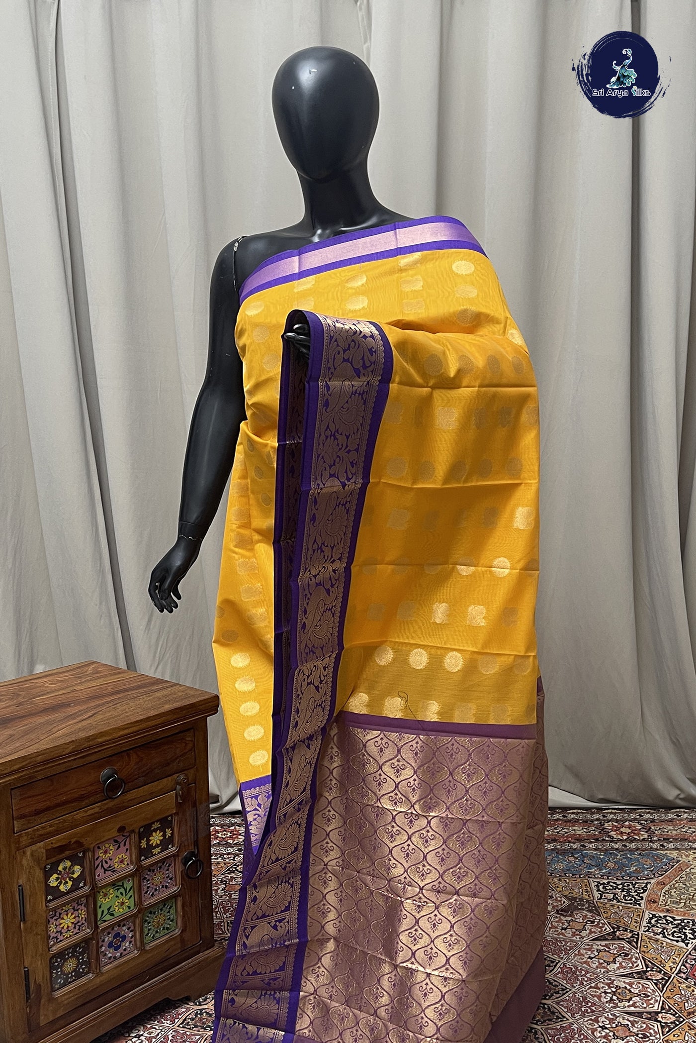 Mango Yellow Budget Semi Silk Cotton Saree With Zari Buttas Pattern