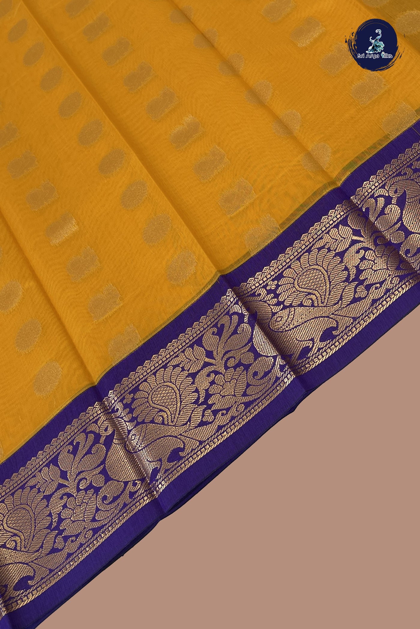 Mango Yellow Budget Semi Silk Cotton Saree With Zari Buttas Pattern