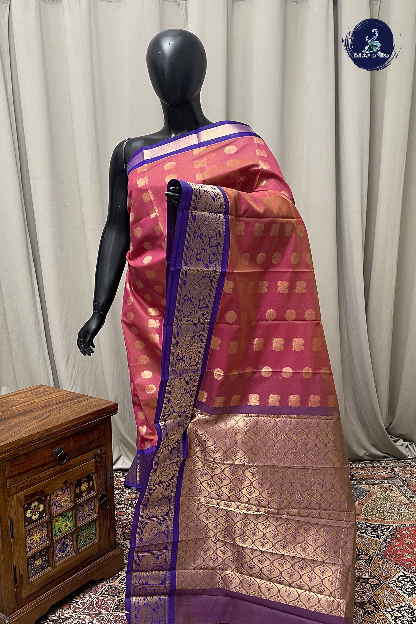 Pink Budget Semi Silk Cotton Saree With Zari Buttas Pattern