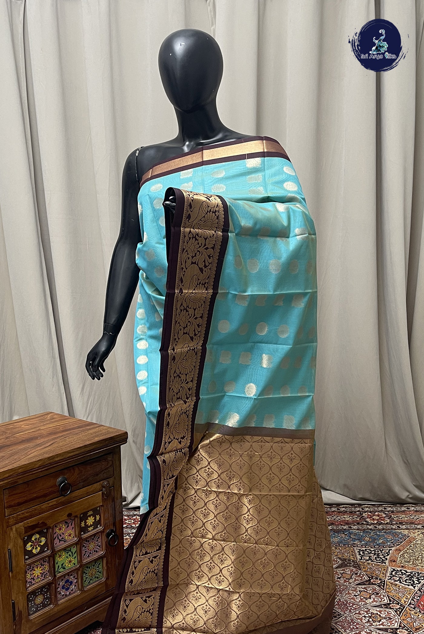 Blue Budget Semi Silk Cotton Saree With Zari Buttas Pattern