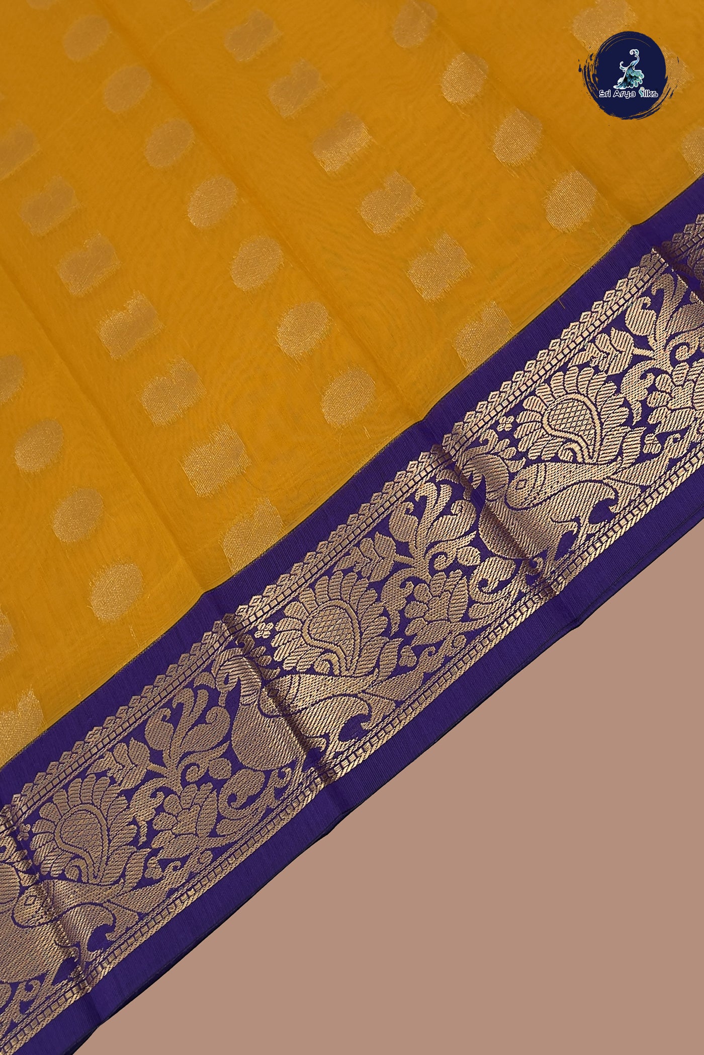 Mango Yellow Budget Semi Silk Cotton Saree With Zari Buttas Pattern