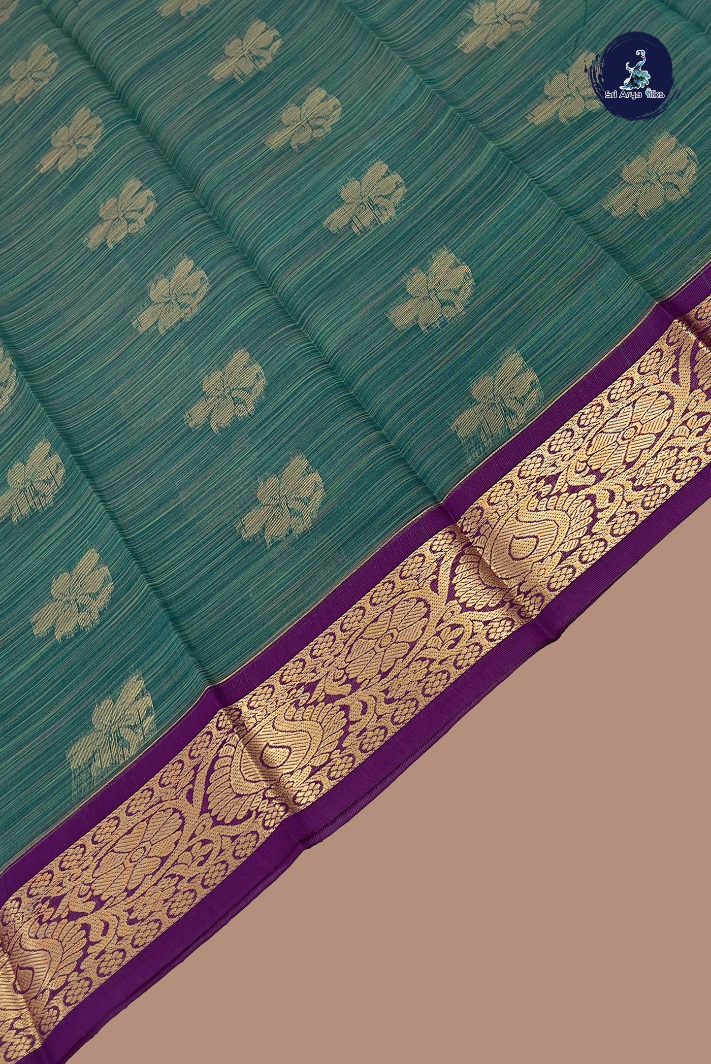 Teal Budget Semi Silk Cotton Saree With Zari Buttas Pattern