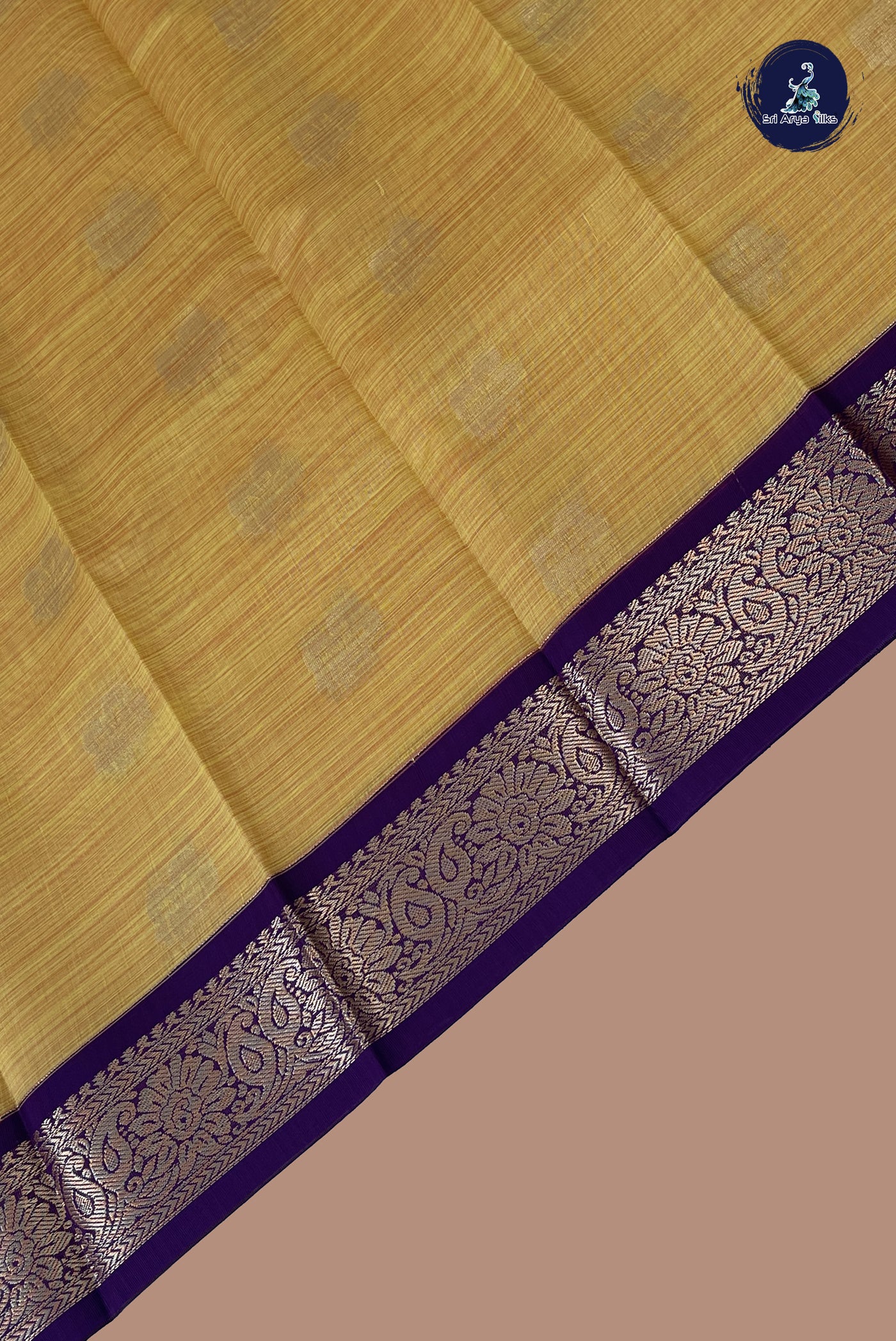 Mango Yellow Budget Semi Silk Cotton Saree With Zari Buttas Pattern