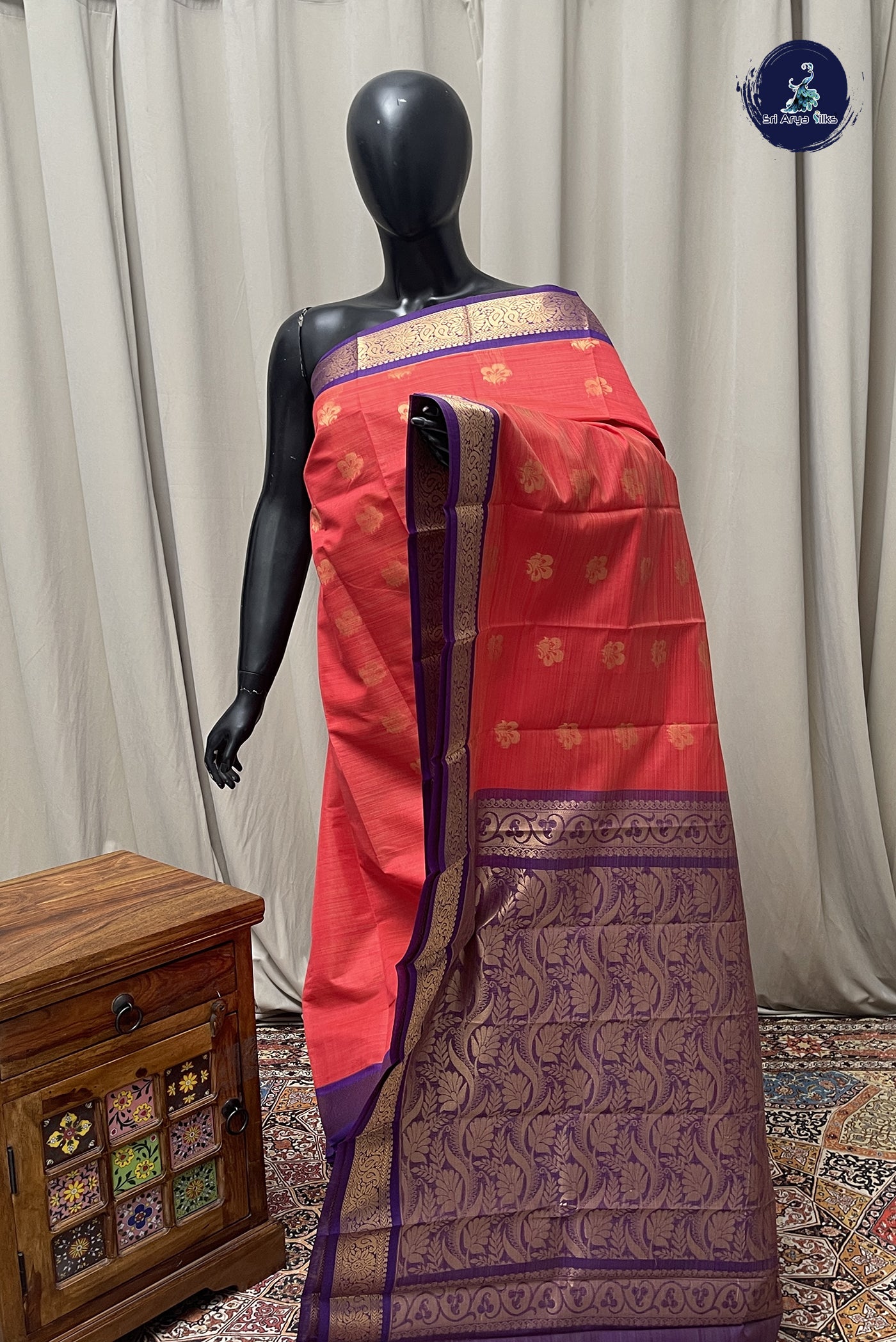 Red Budget Semi Silk Cotton Saree With Zari Buttas Pattern