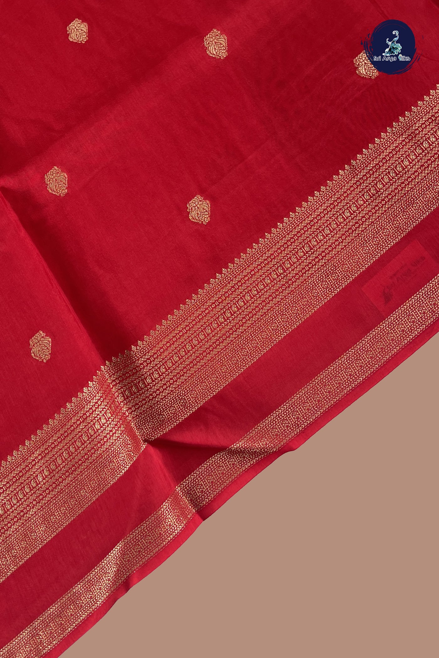 Red Semi Banarasi Saree With Zari Buttas Pattern