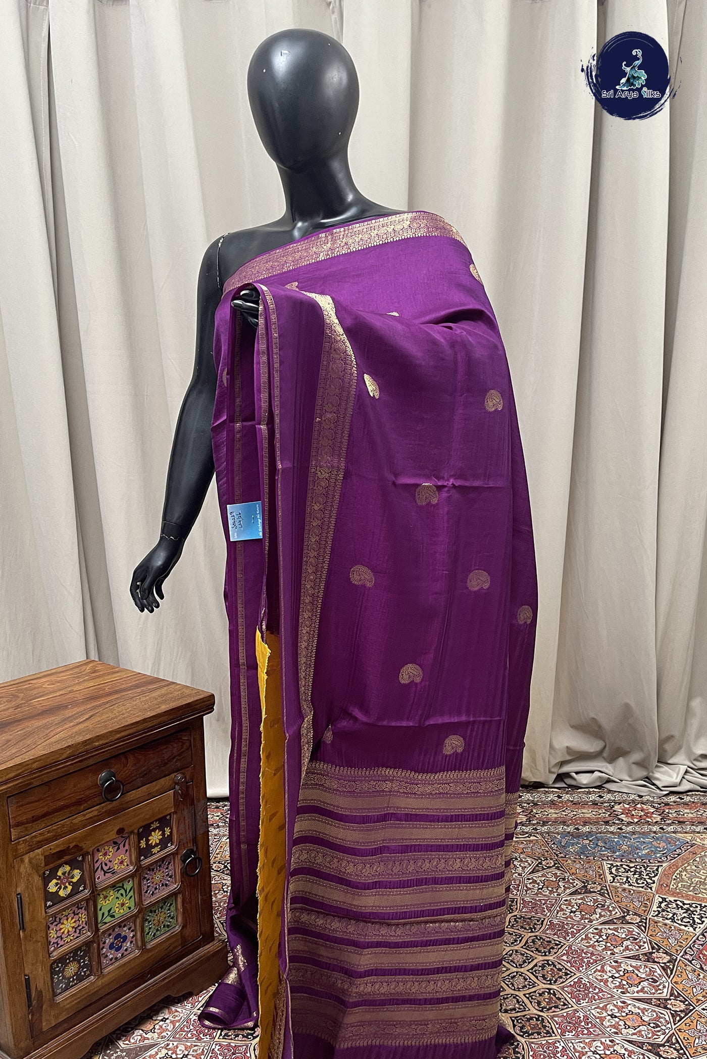 Purple Semi Banarasi Saree With Zari Buttas Pattern