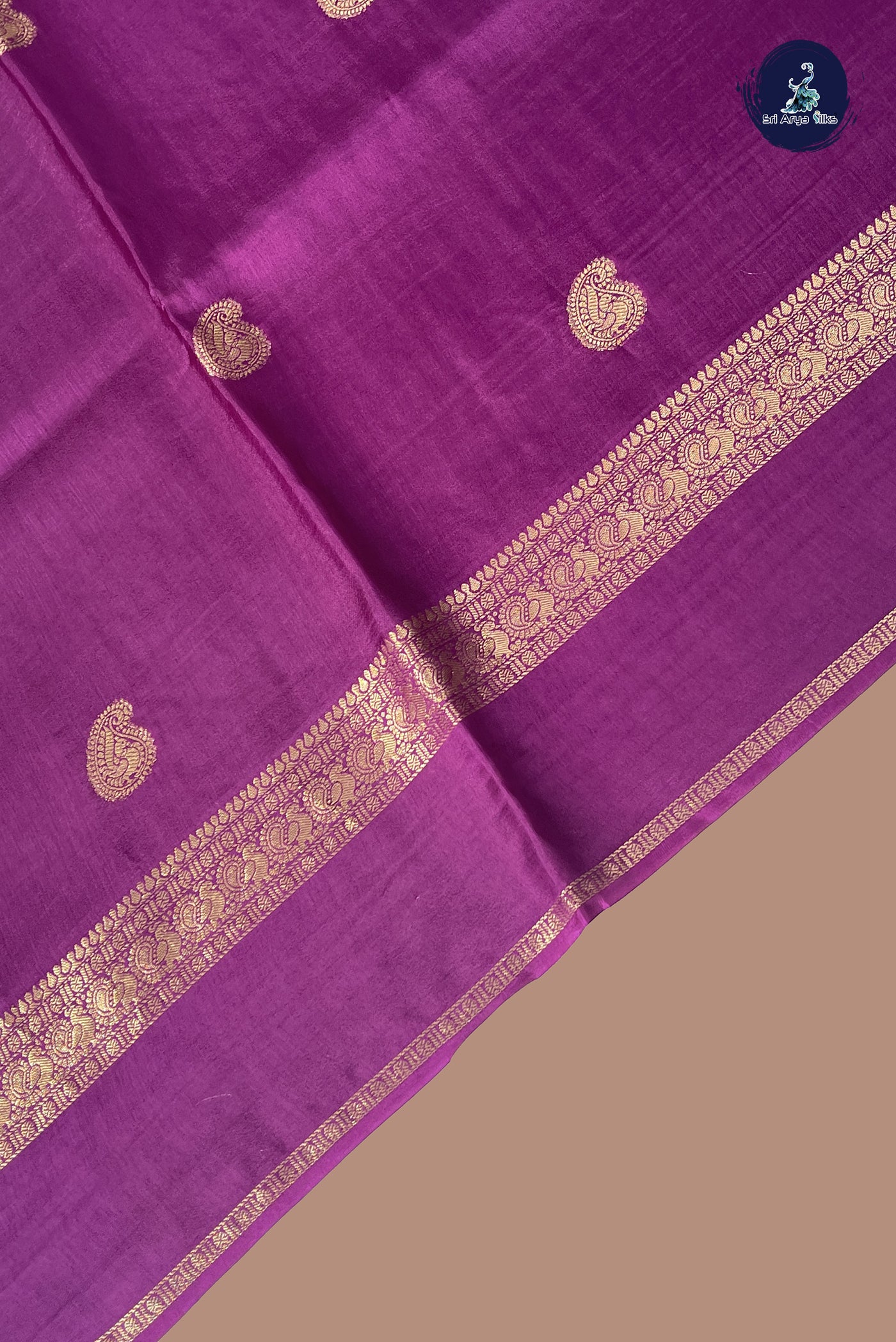 Purple Semi Banarasi Saree With Zari Buttas Pattern