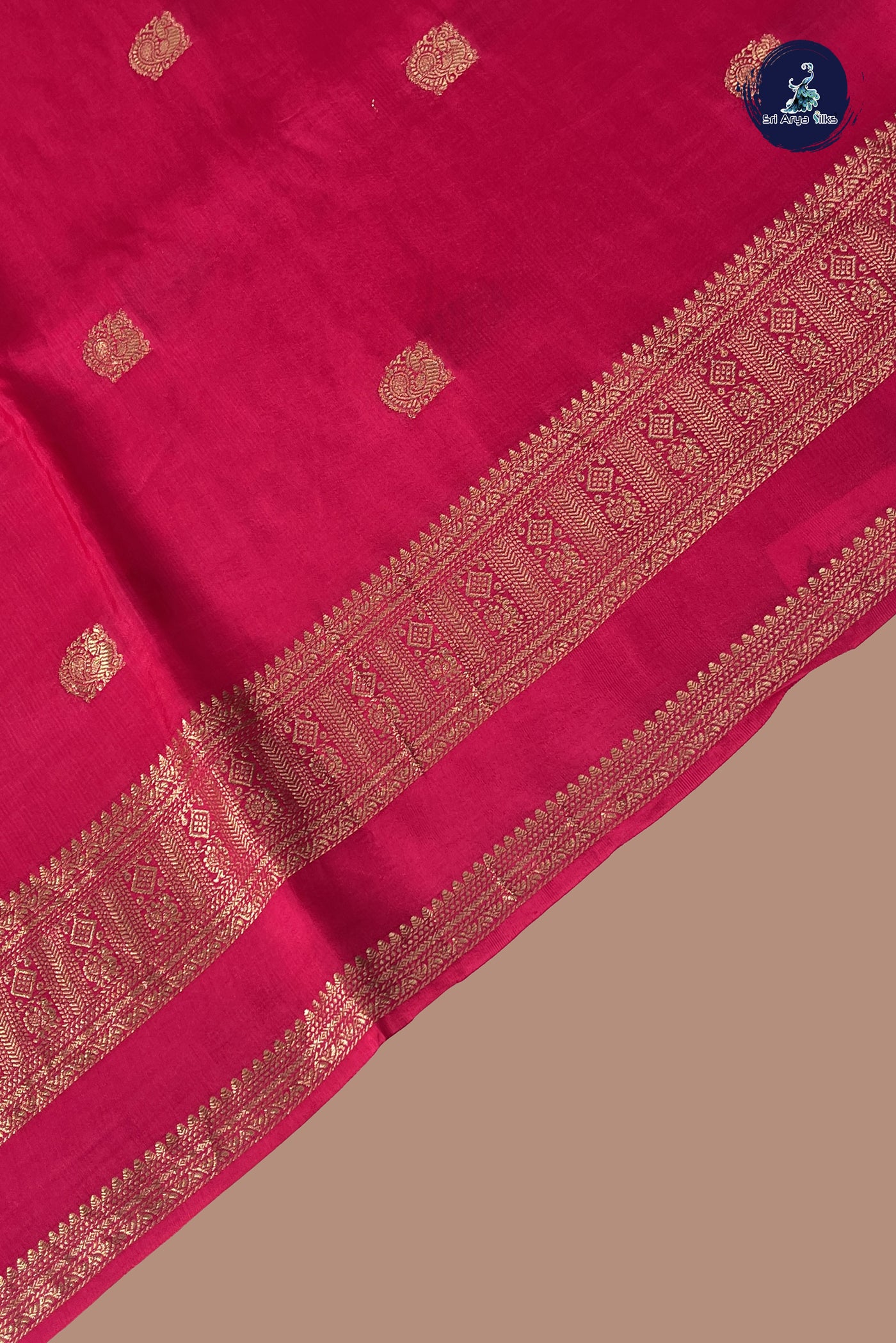 Dark Pink Semi Banarasi Saree With Zari Buttas Pattern