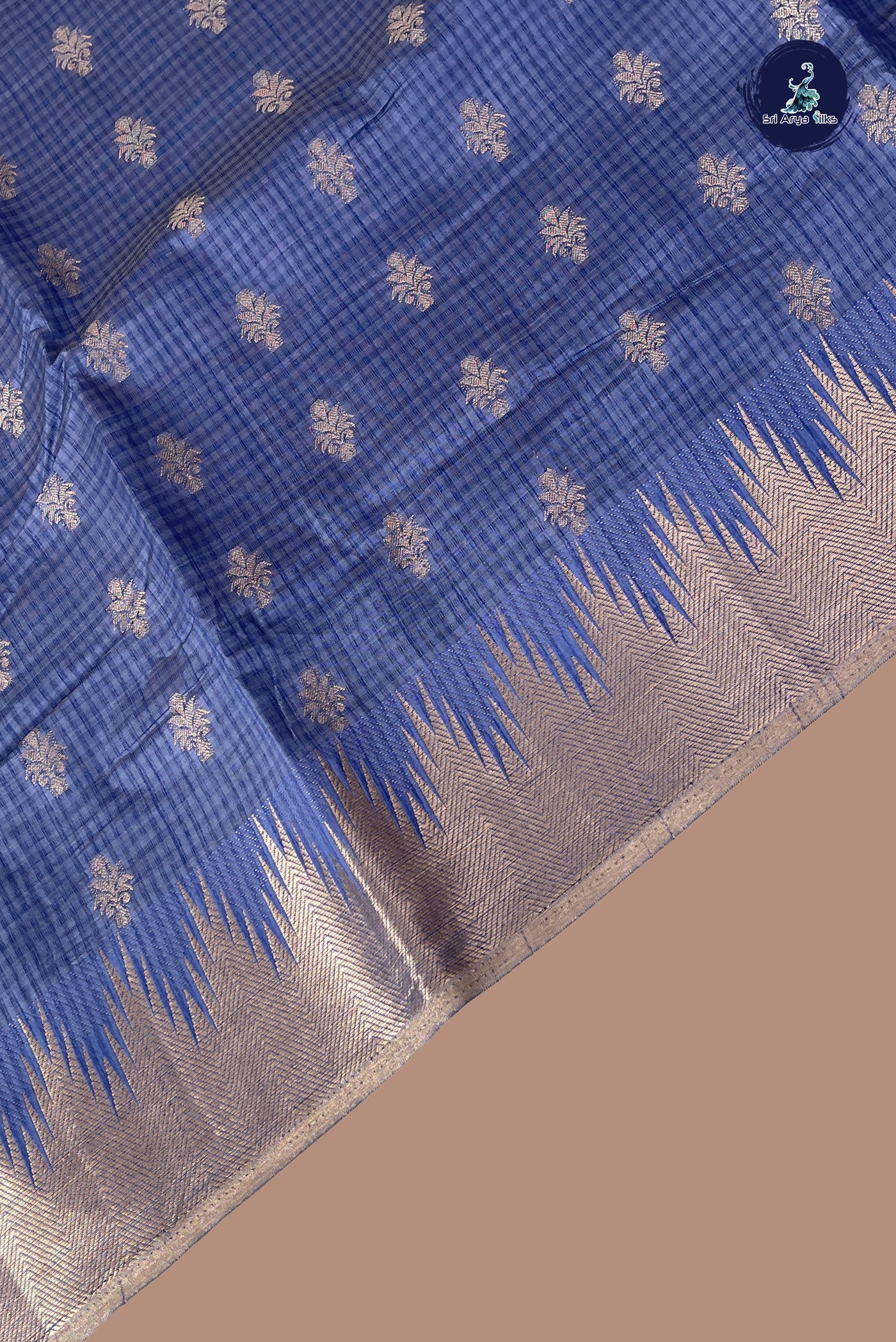 Blue Semi Tussar Saree With Zari Buttas Pattern