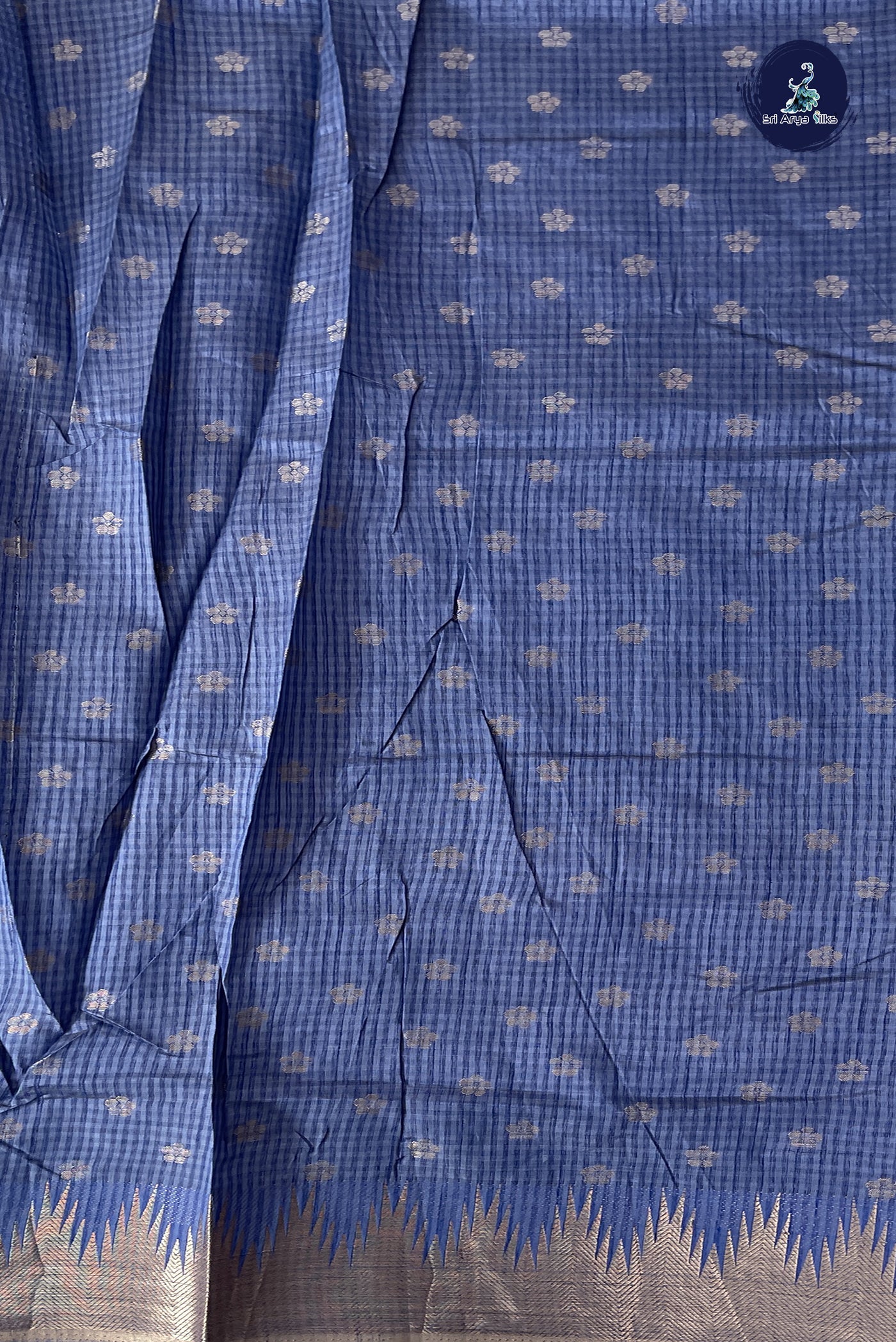 Blue Semi Tussar Saree With Zari Buttas Pattern