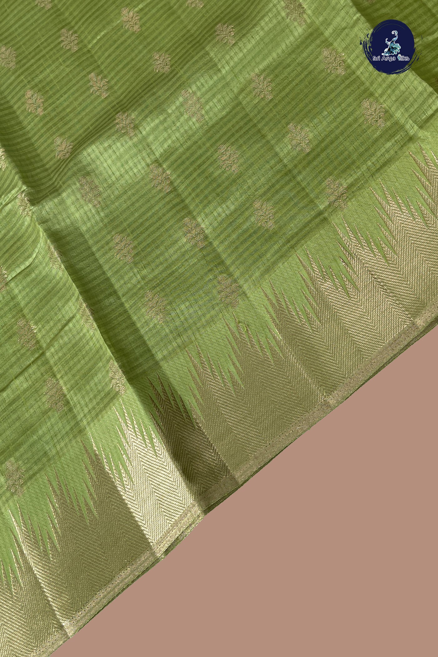 Light Green Semi Tussar Saree With Zari Buttas Pattern