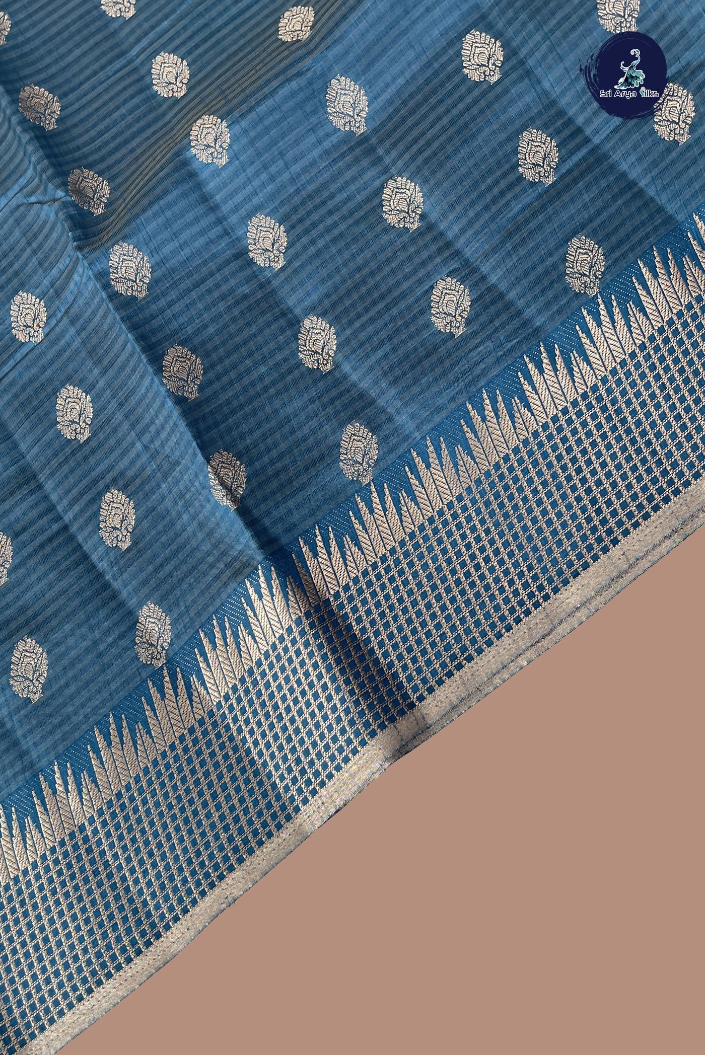Sapphire Blue Semi Tussar Saree With Zari Buttas Pattern