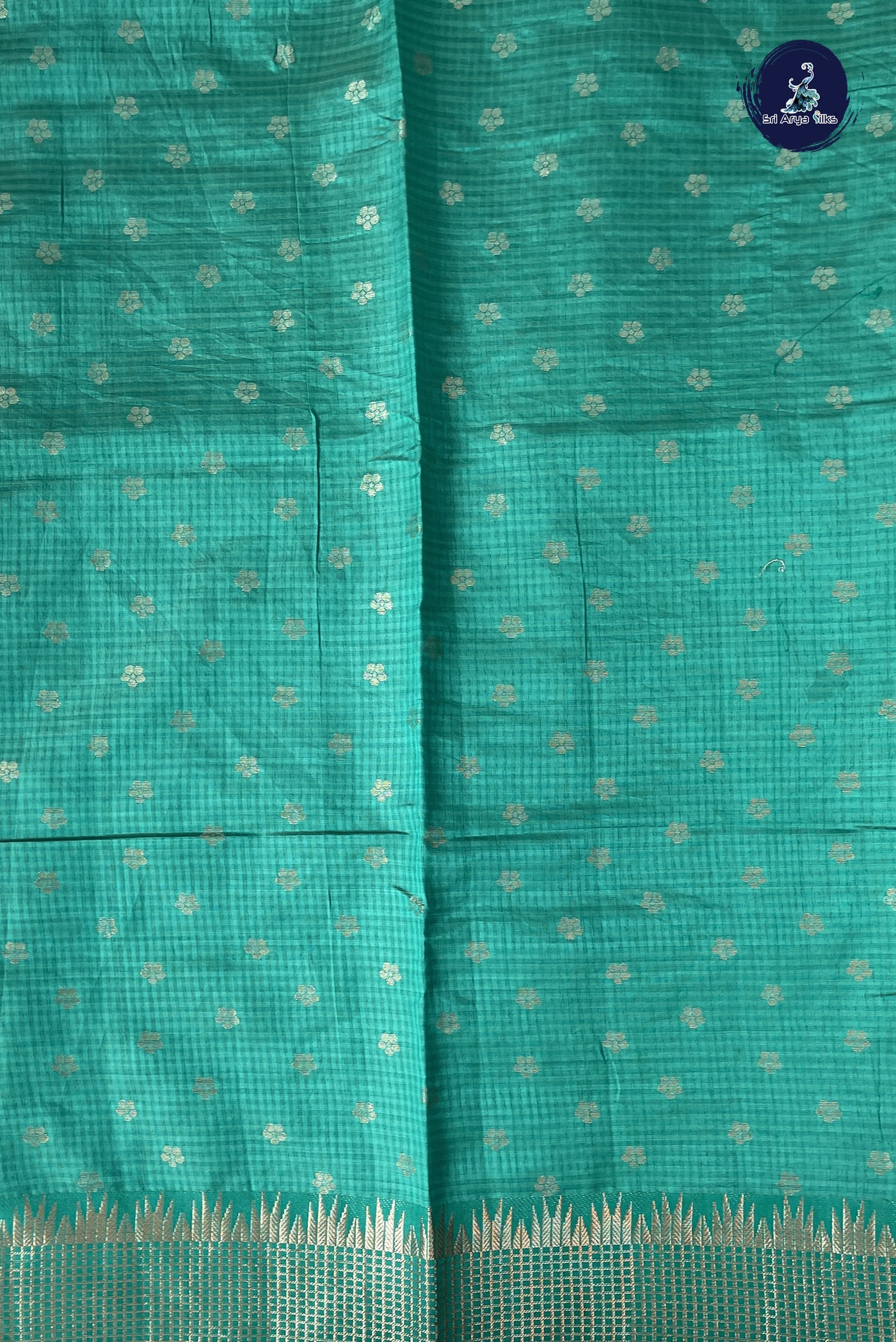Green Semi Tussar Saree With Zari Buttas Pattern