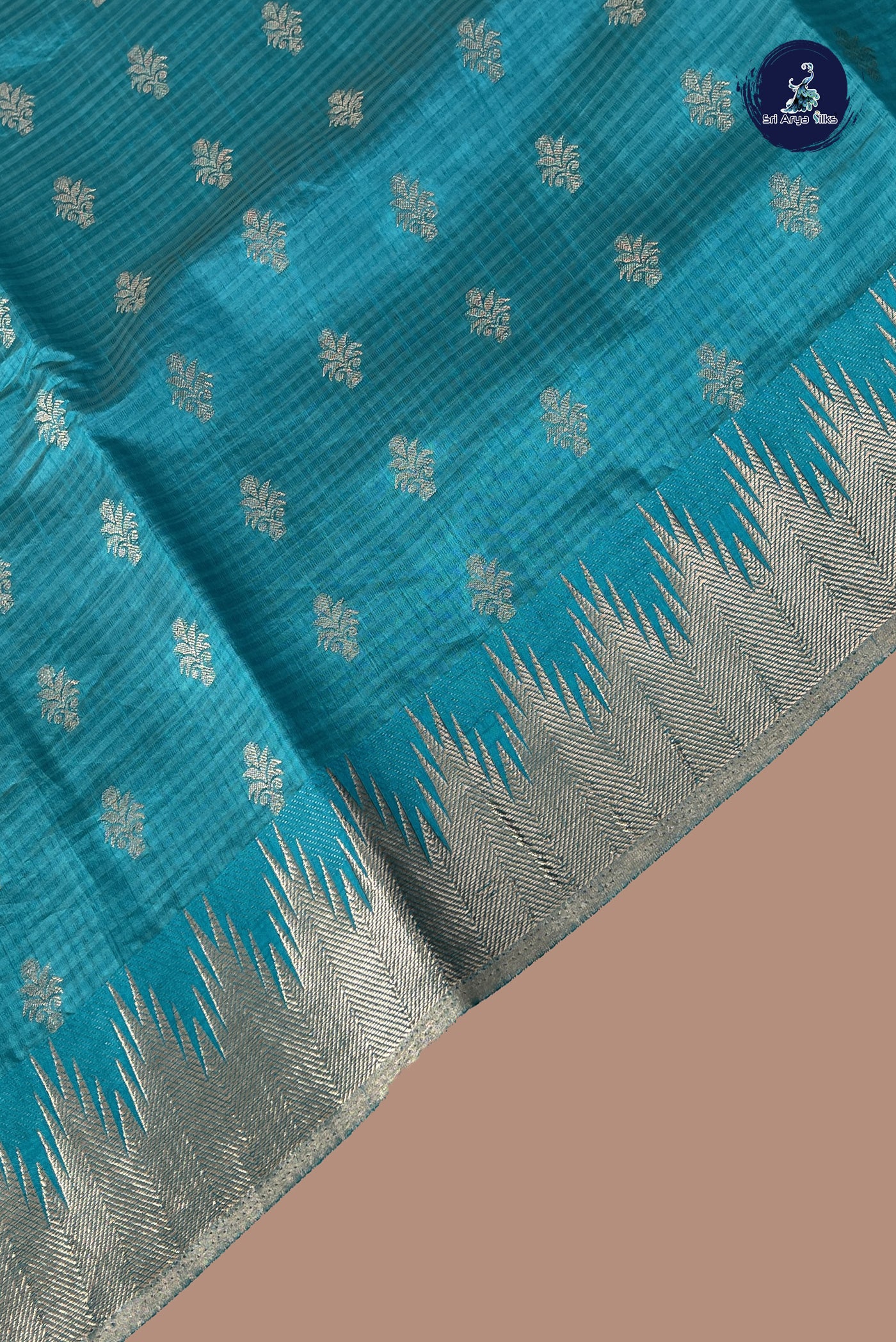 Blue Semi Tussar Saree With Zari Buttas Pattern