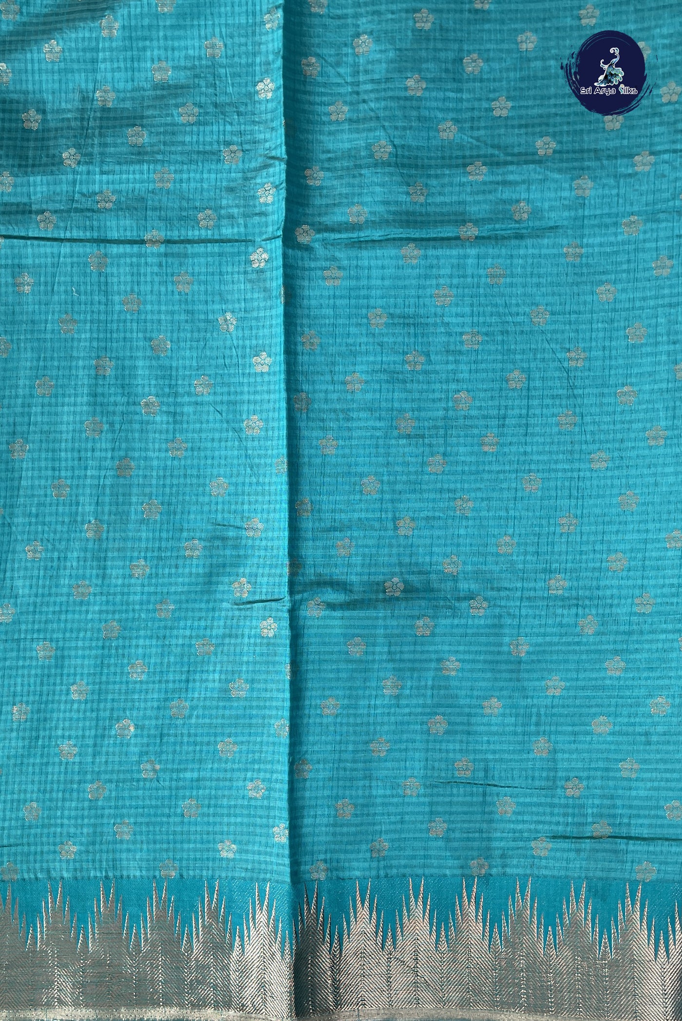 Blue Semi Tussar Saree With Zari Buttas Pattern