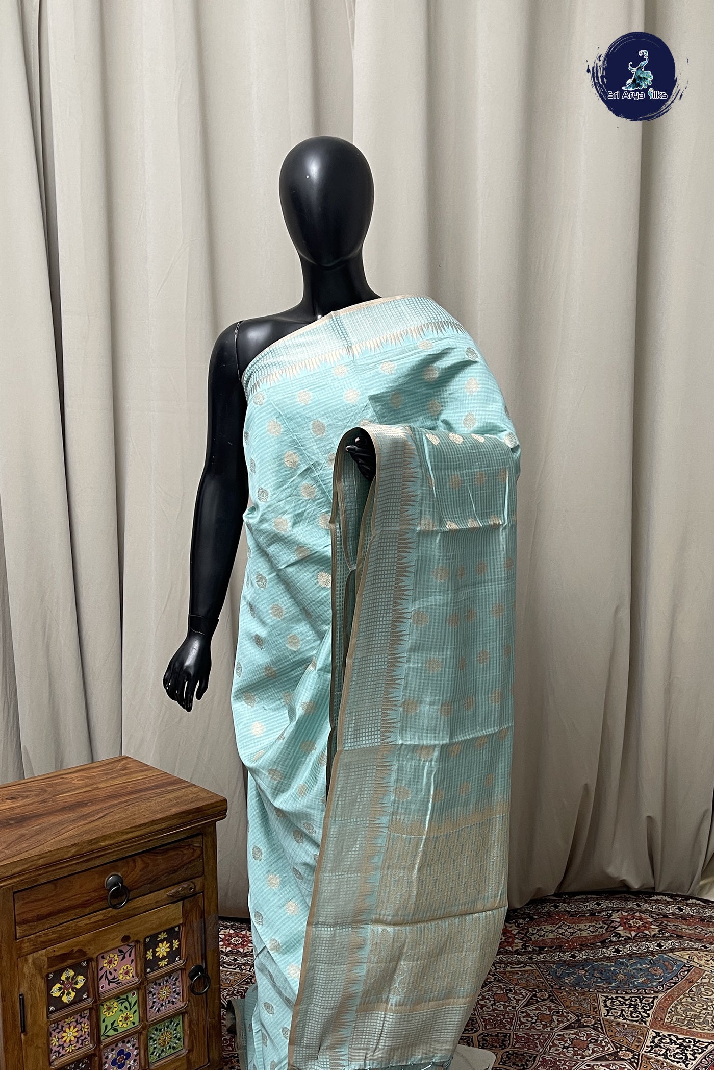 Pastel Shade Semi Tussar Saree With Zari Buttas Pattern