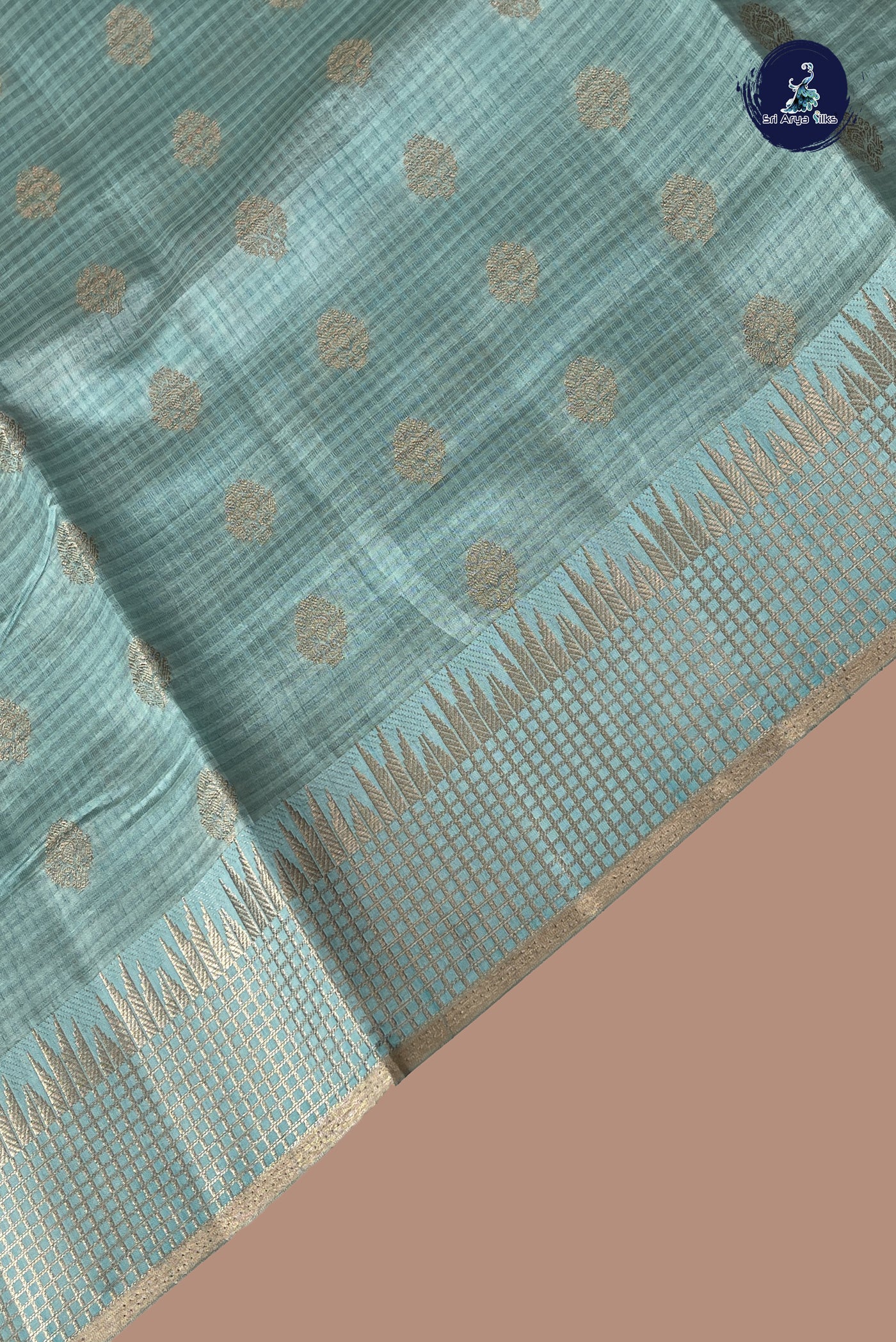 Pastel Shade Semi Tussar Saree With Zari Buttas Pattern