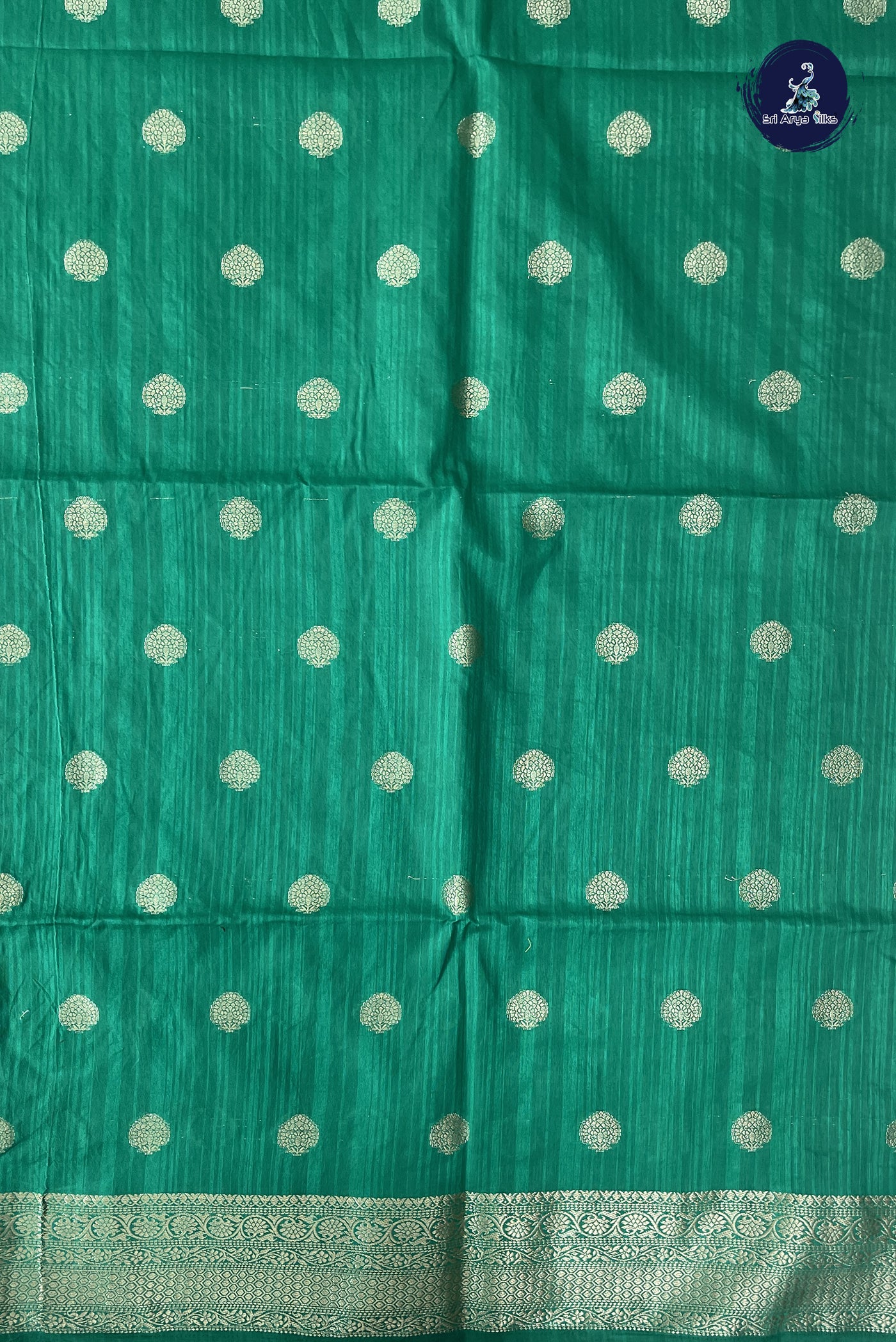 Green Semi Tussar Saree With Zari Buttas Pattern