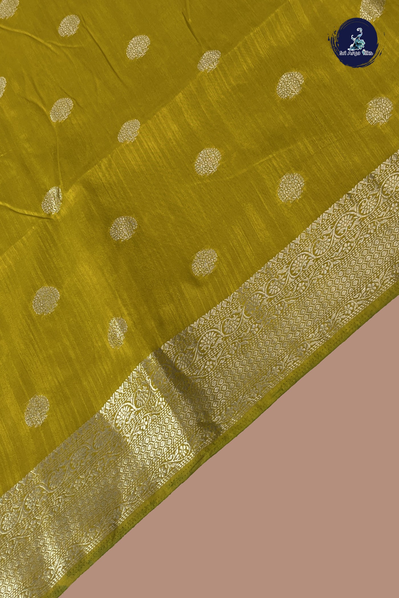 Mustard Yellow Semi Tussar Saree With Zari Buttas Pattern