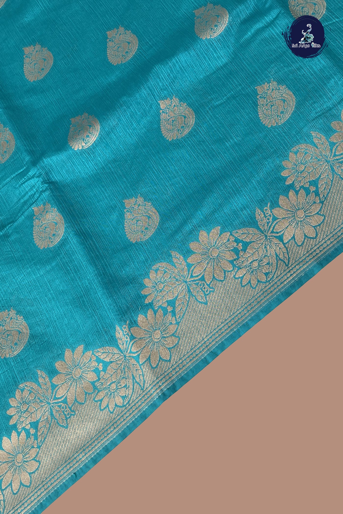 Teal Blue Semi Tussar Saree With Zari Buttas Pattern