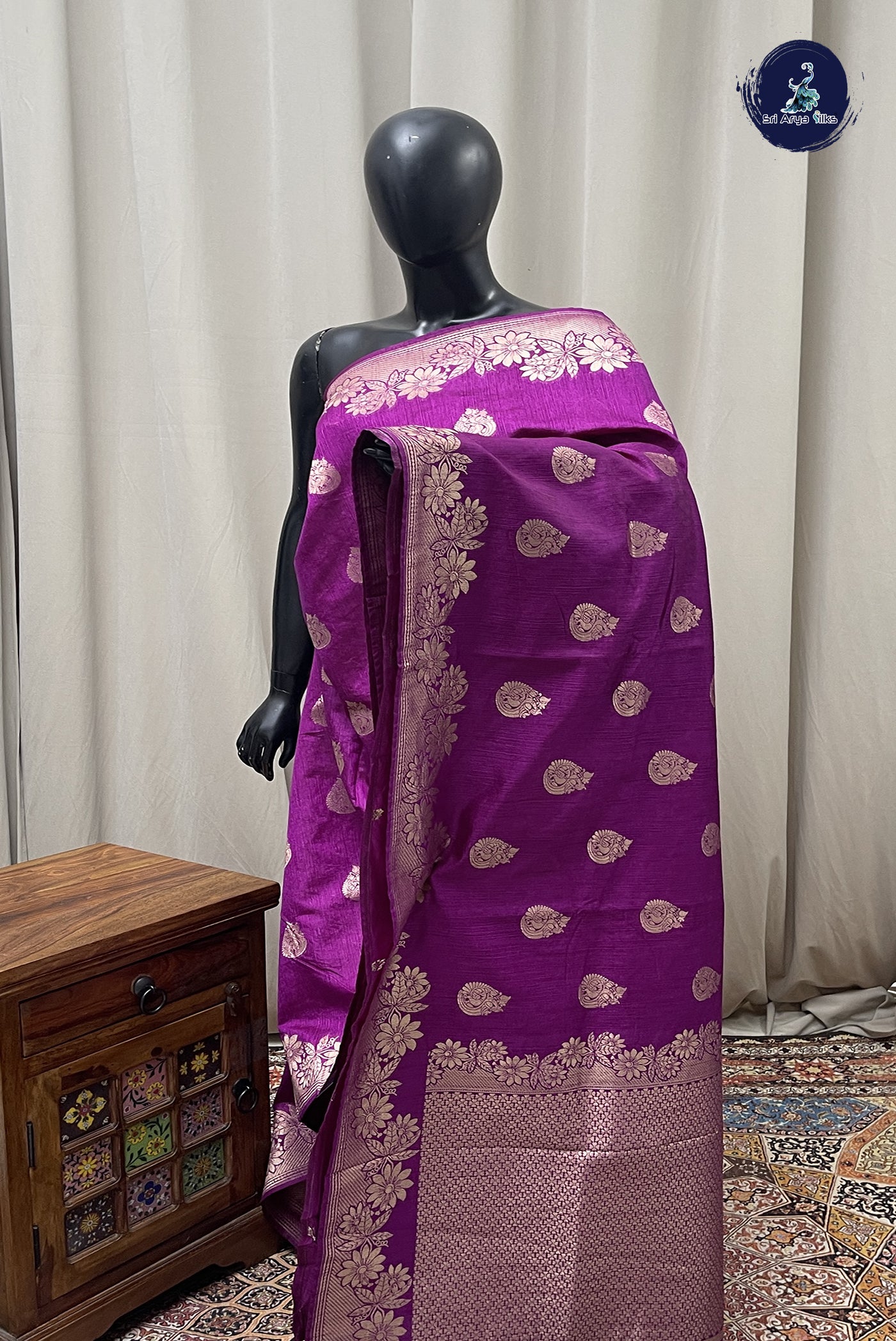 Purple Semi Tussar Saree With Zari Buttas Pattern