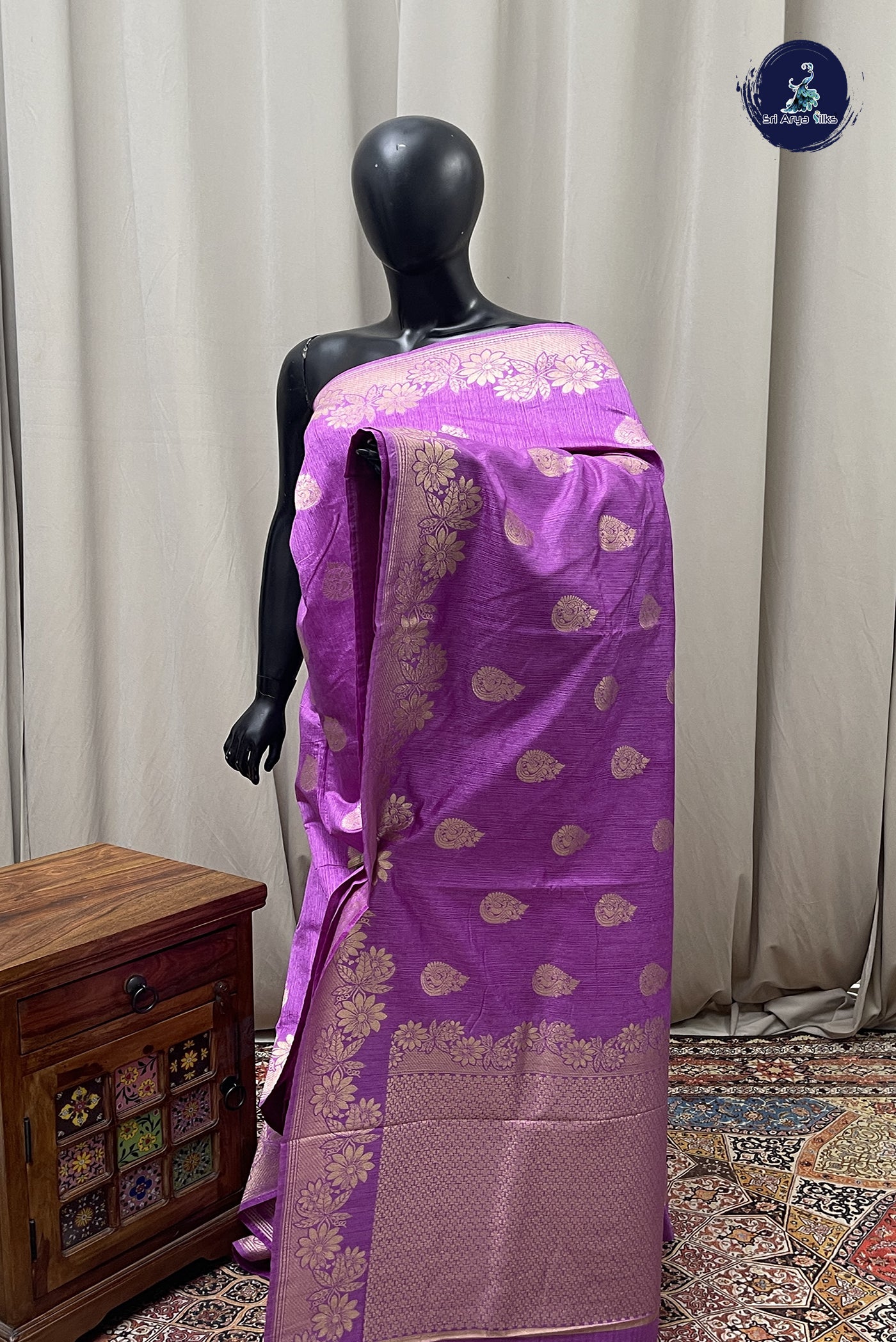 Onion Pink Semi Tussar Saree With Zari Buttas Pattern