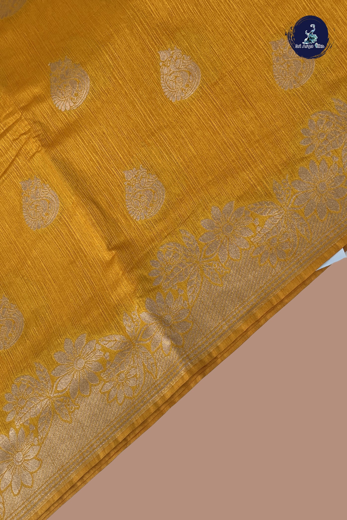 Yellowish Orange Semi Tussar Saree With Zari Buttas Pattern
