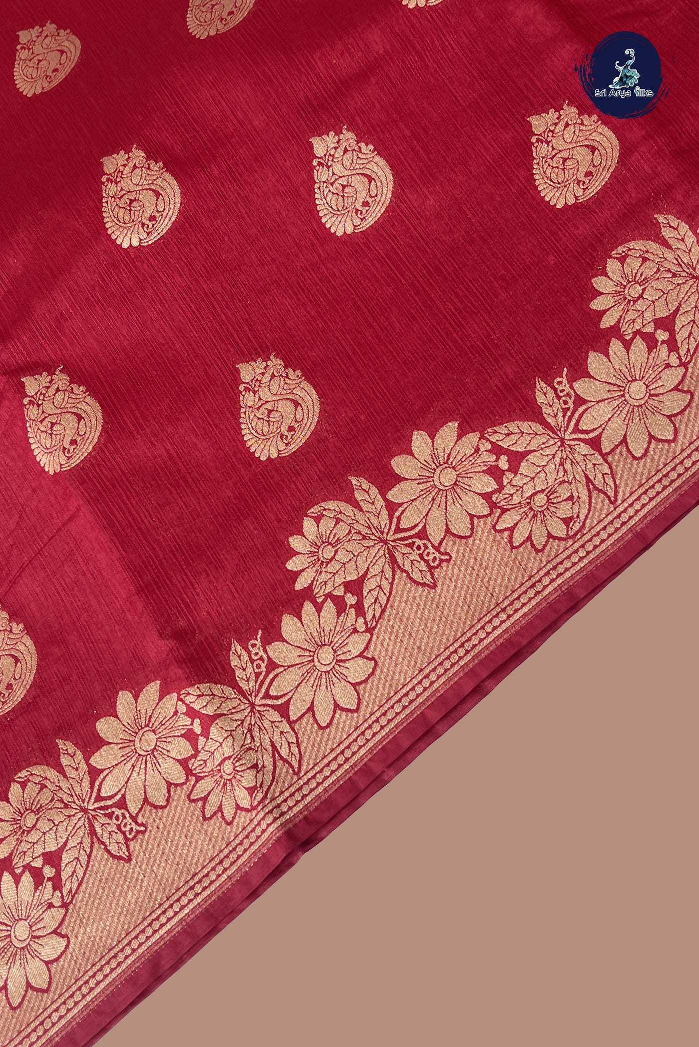 Maroon Semi Tussar Saree With Zari Buttas Pattern