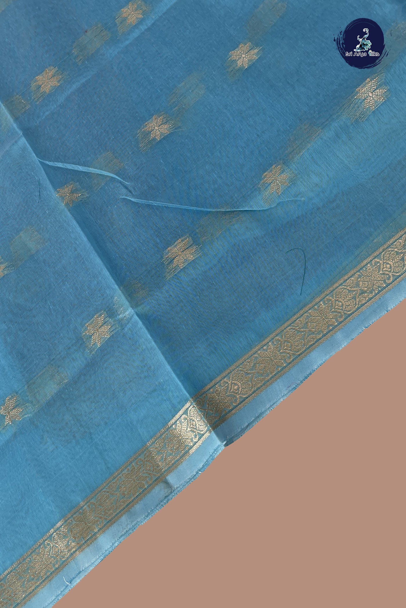 Blue Maheshwari Silk Saree With Zari Buttas Pattern