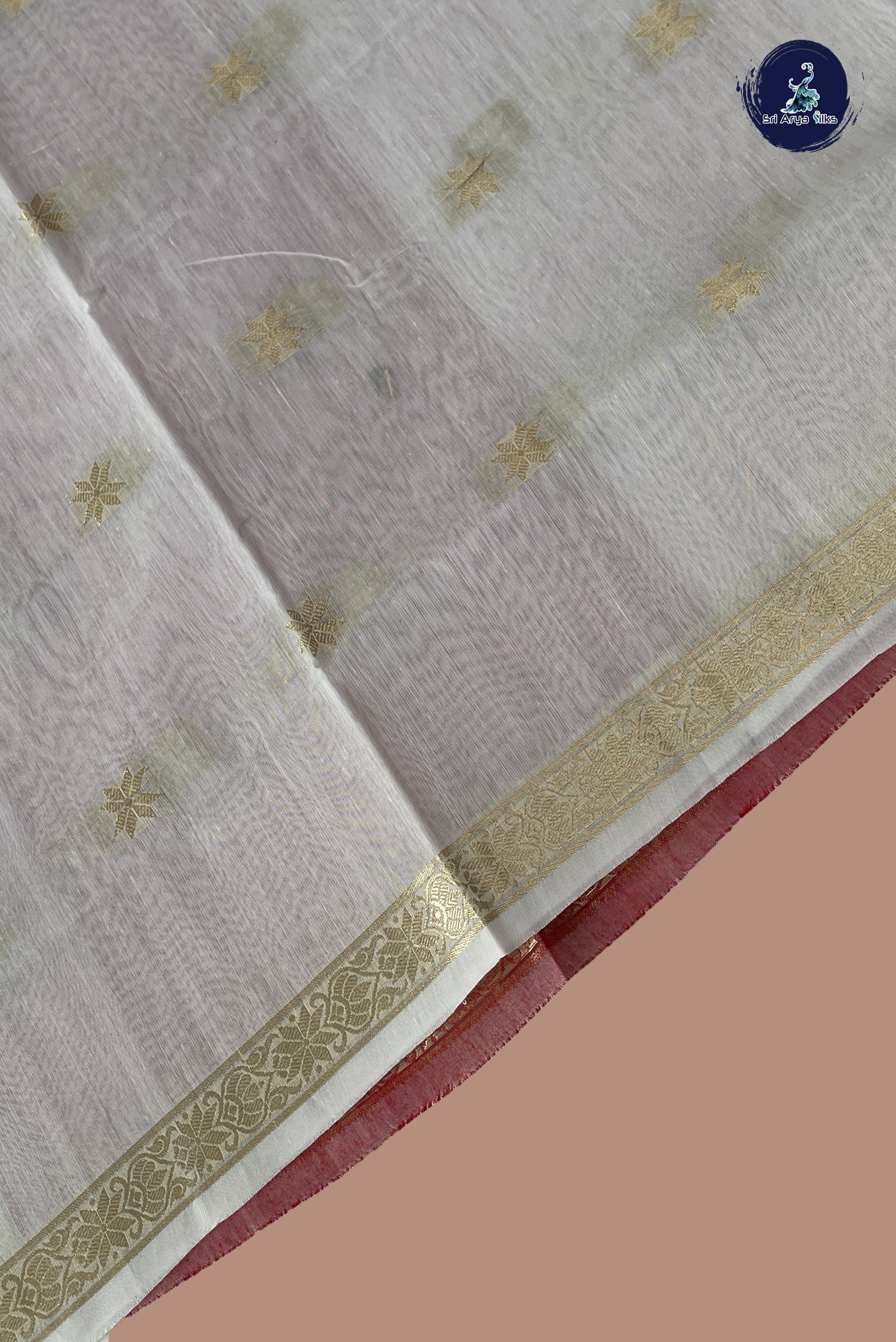 White Maheshwari Silk Saree With Zari Buttas Pattern