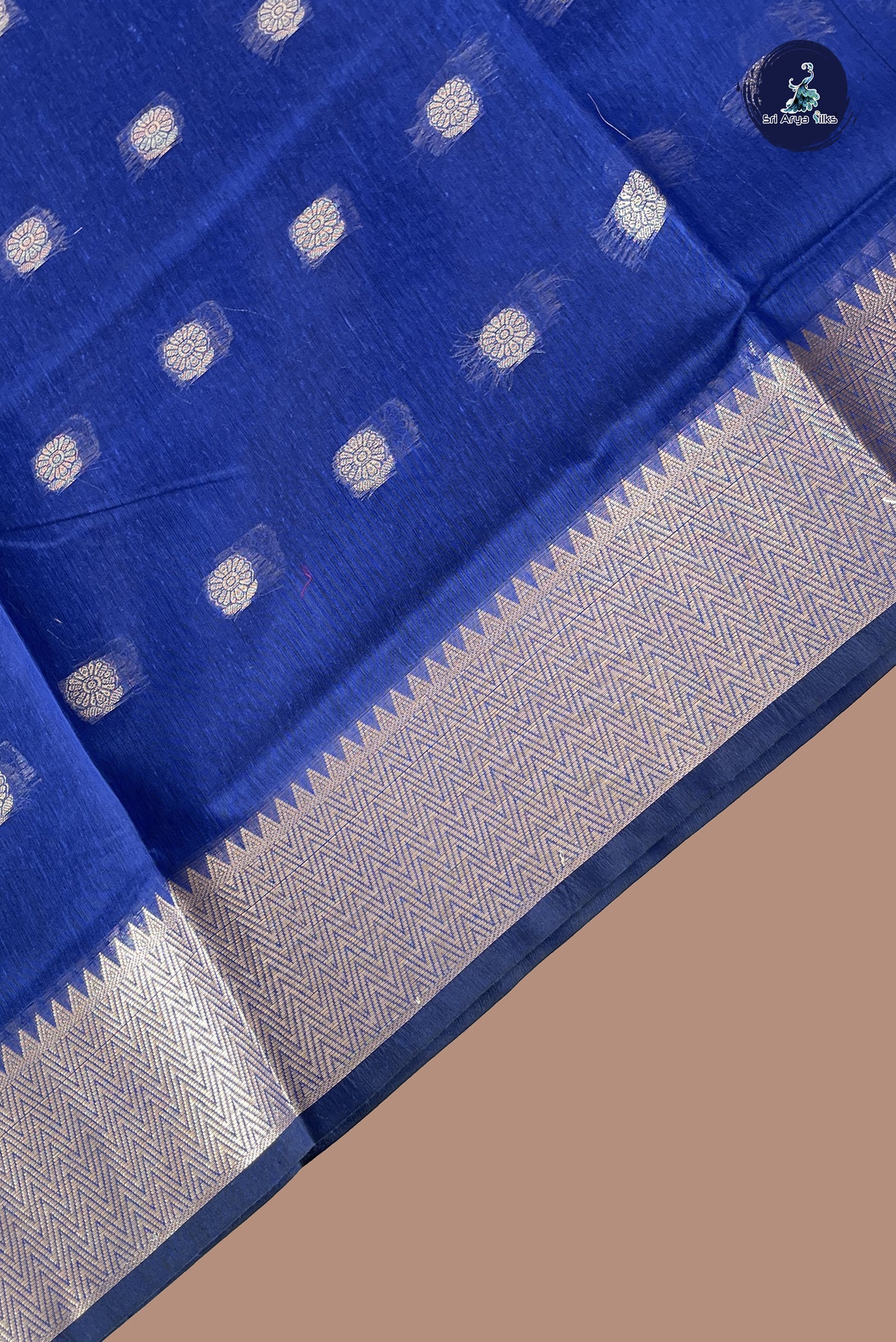 Blue Maheshwari Silk Saree With Zari Buttas Pattern