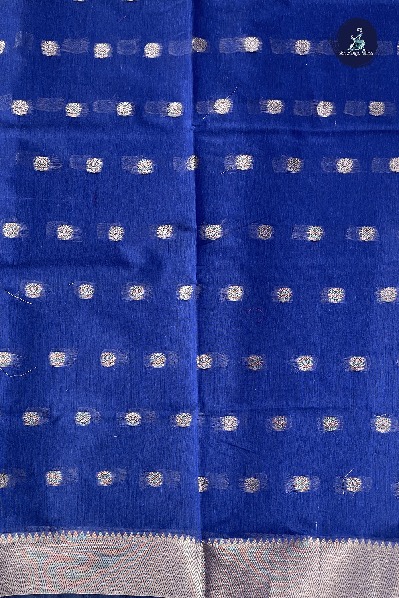 Blue Maheshwari Silk Saree With Zari Buttas Pattern