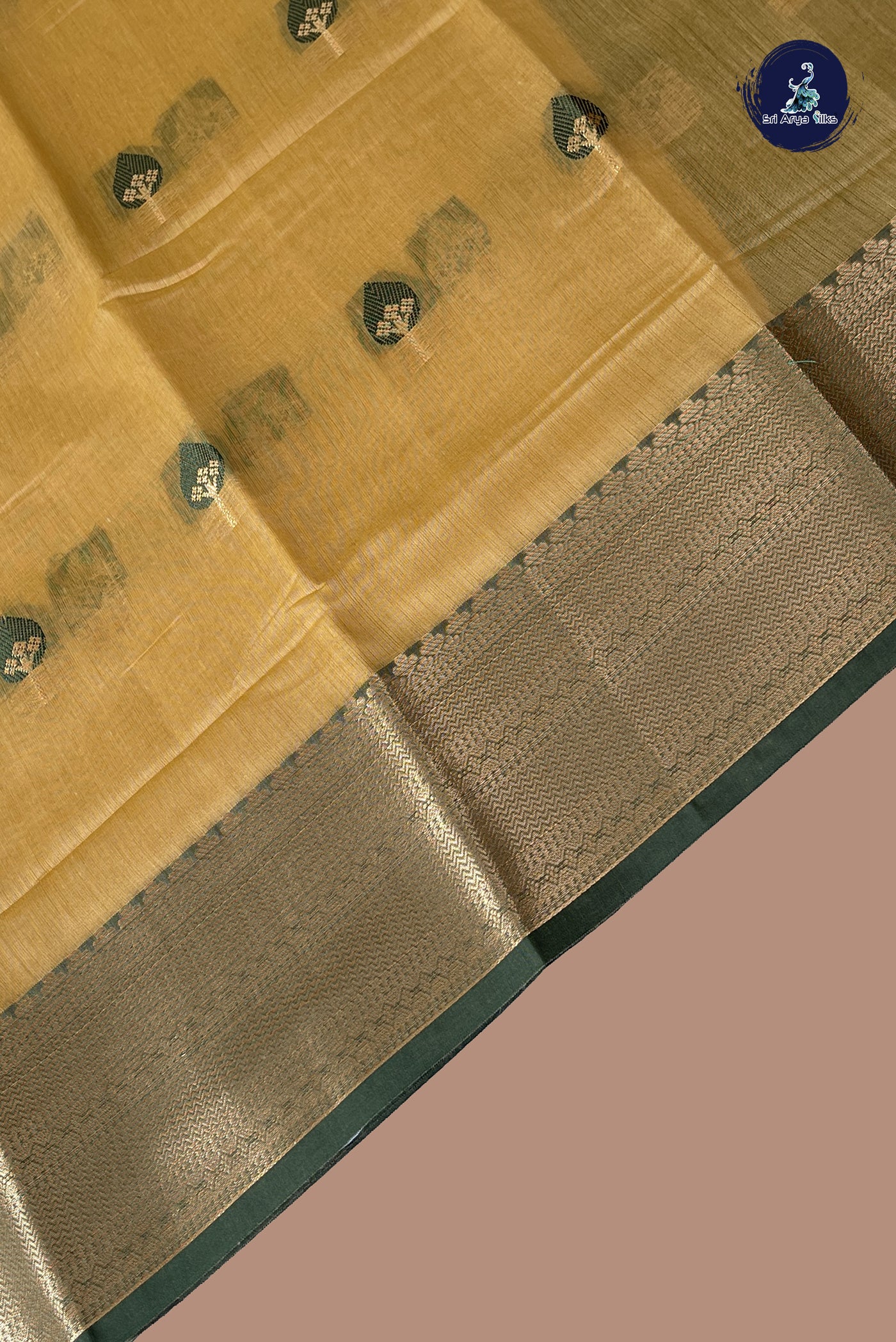 Fawn Mangalgiri Cotton Saree With Zari Buttas Pattern