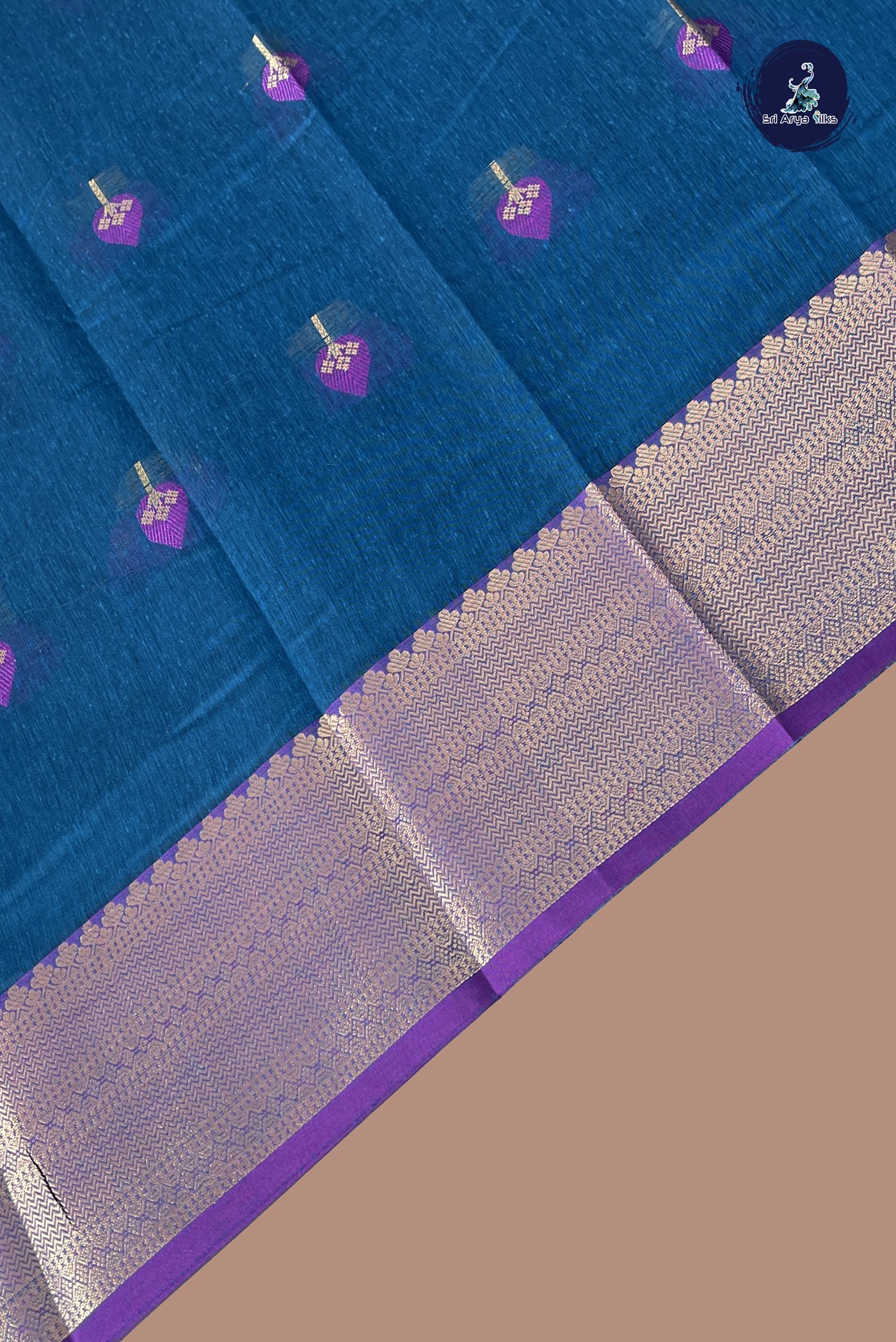Sapphire Blue Mangalgiri Cotton Saree With Zari Buttas Pattern