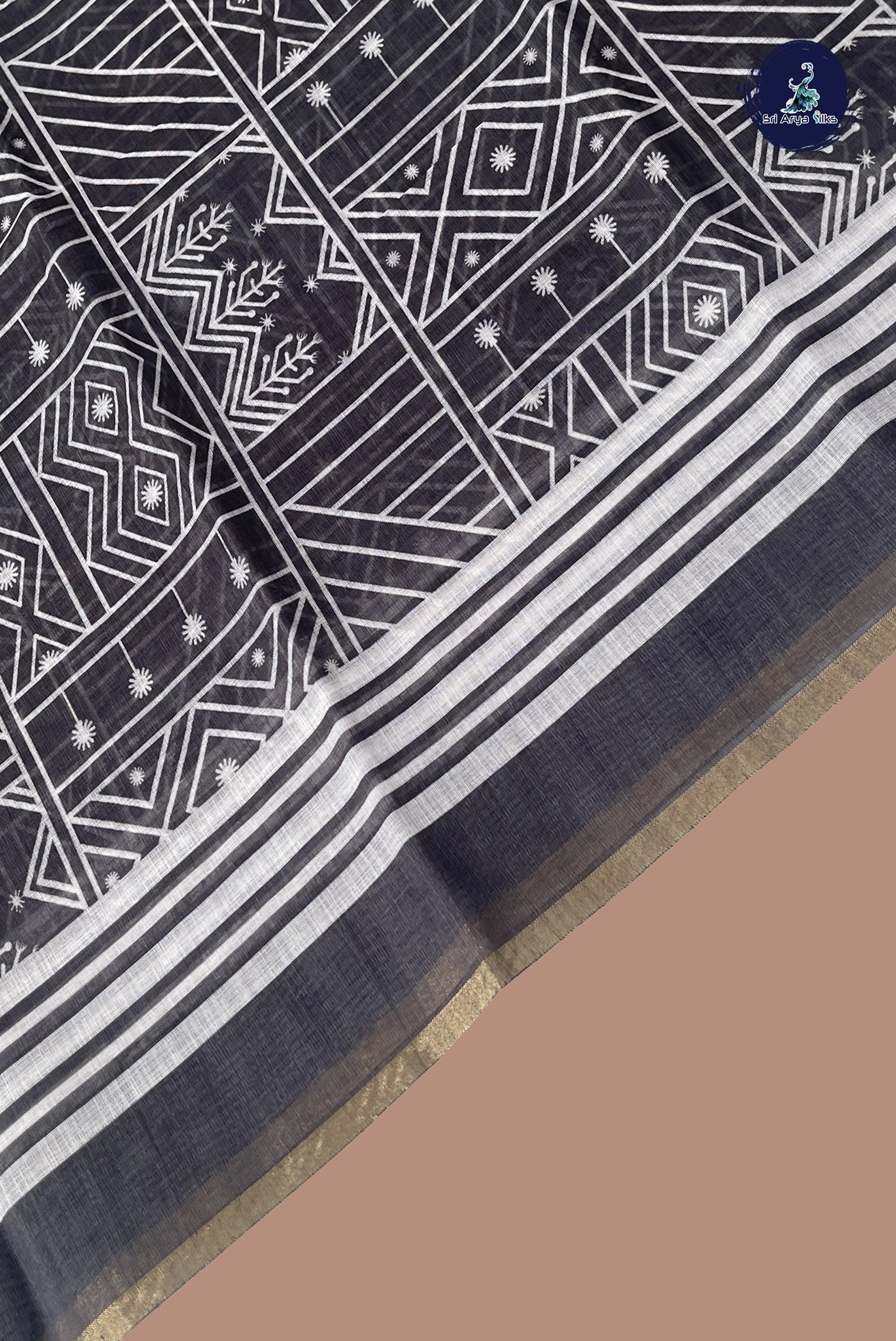 Grey Linen Saree With Printed Pattern