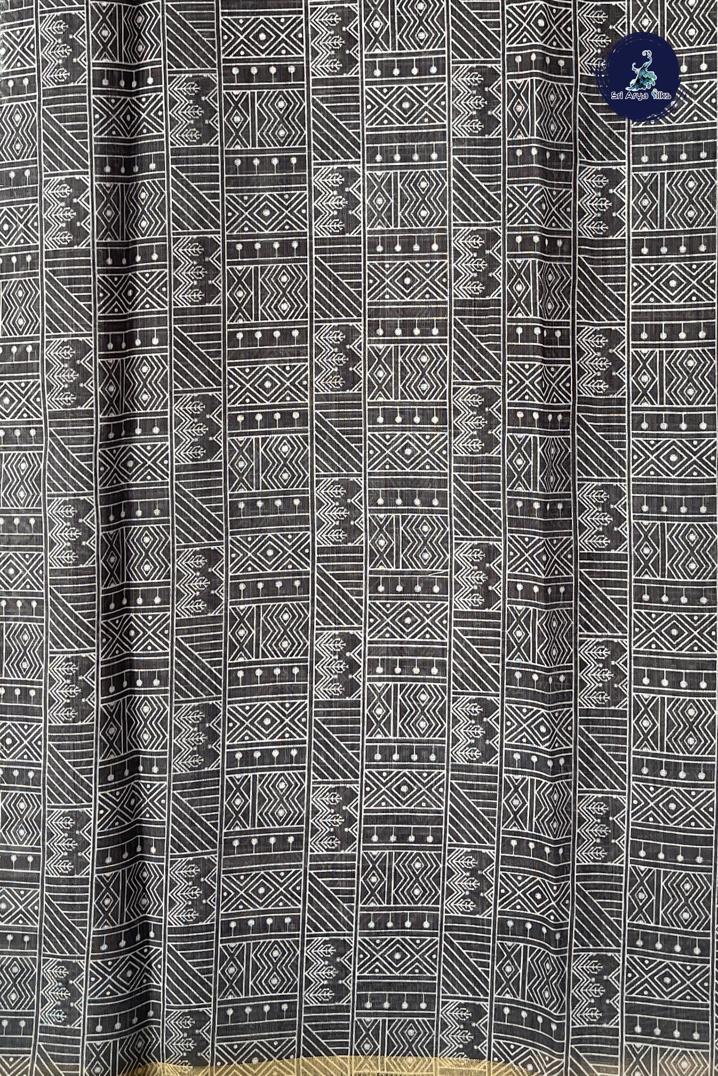Grey Linen Saree With Printed Pattern