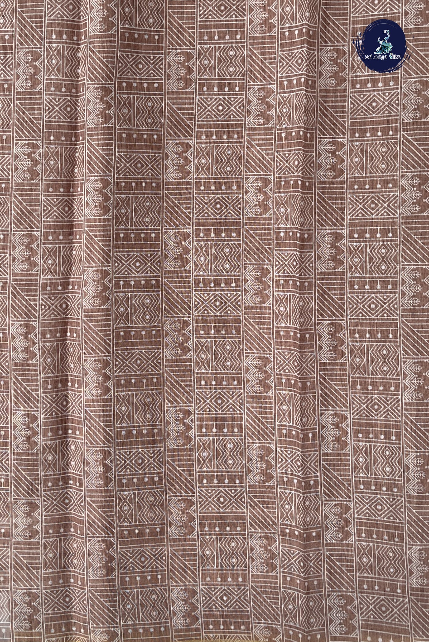 Chikku Shade Linen Saree With Printed Pattern