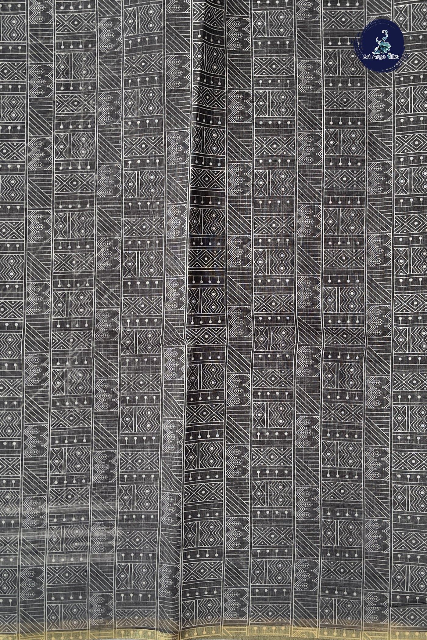 Black Linen Saree With Printed Pattern