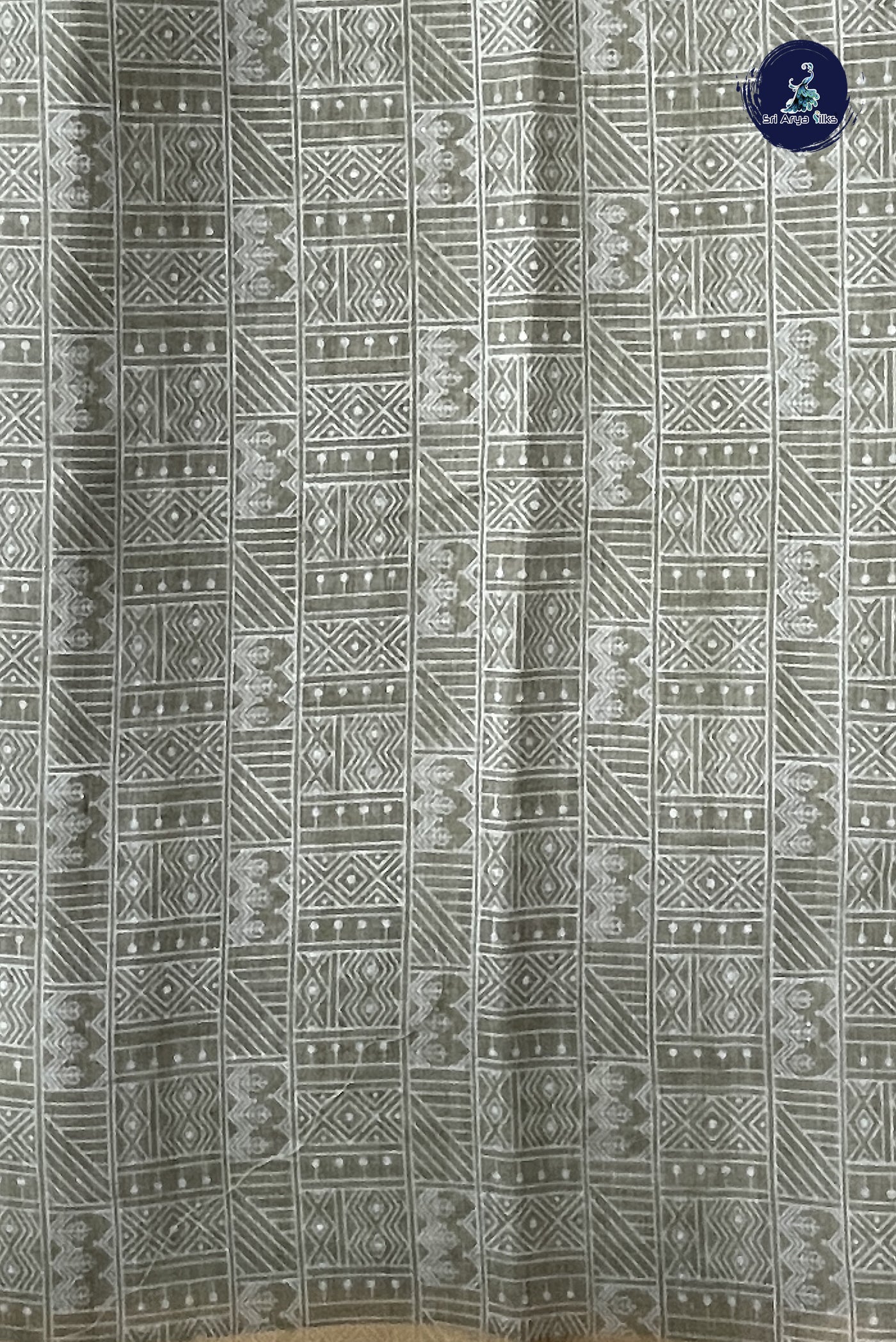 Green Linen Saree With Printed Pattern