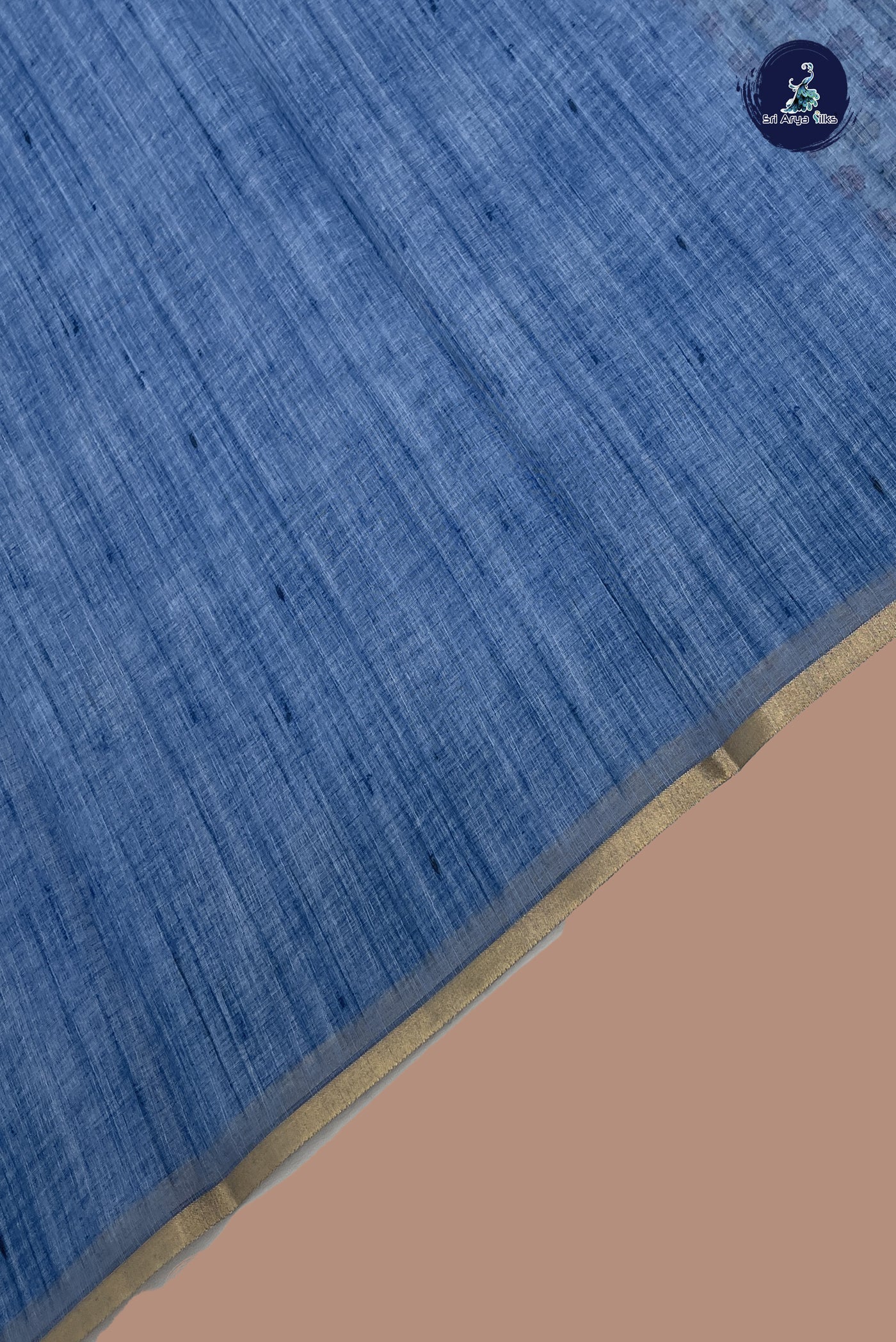 Blue Linen Saree With Plain Pattern