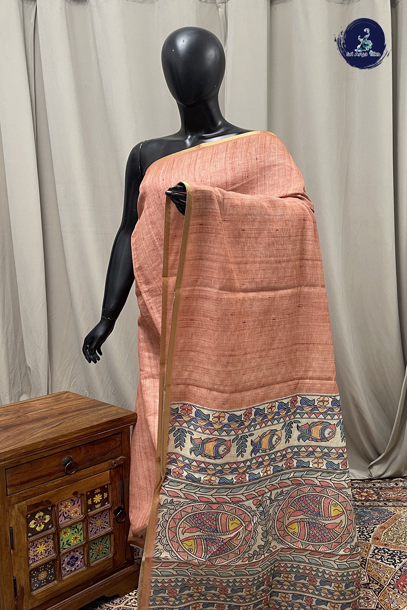Brown Linen Saree With Plain Pattern