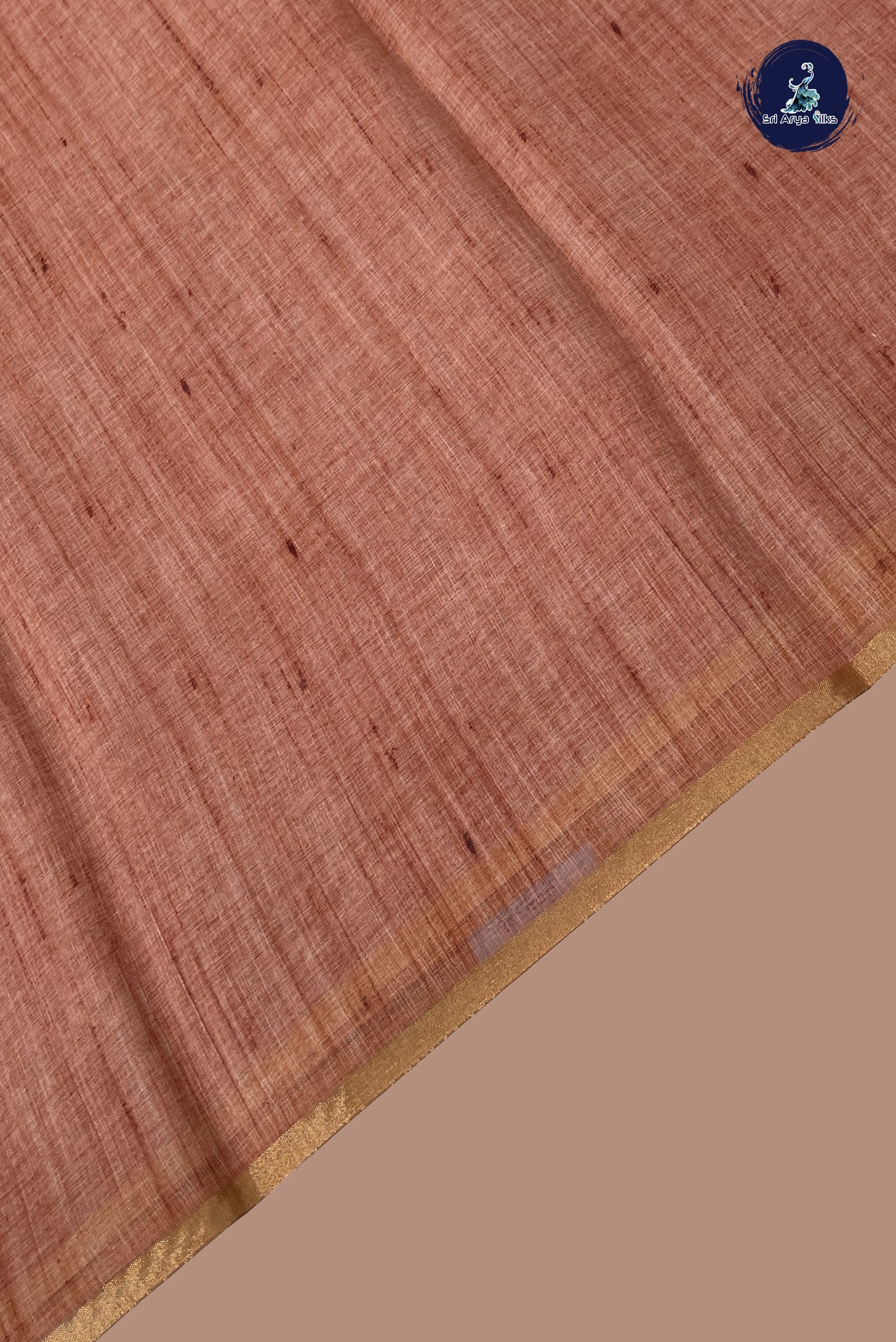 Brown Linen Saree With Plain Pattern
