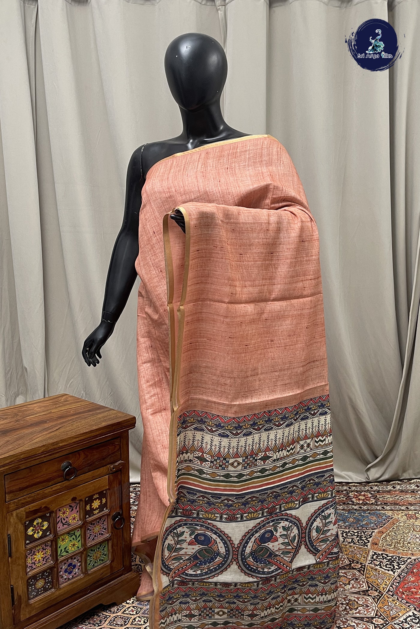 Brown Linen Saree With Plain Pattern