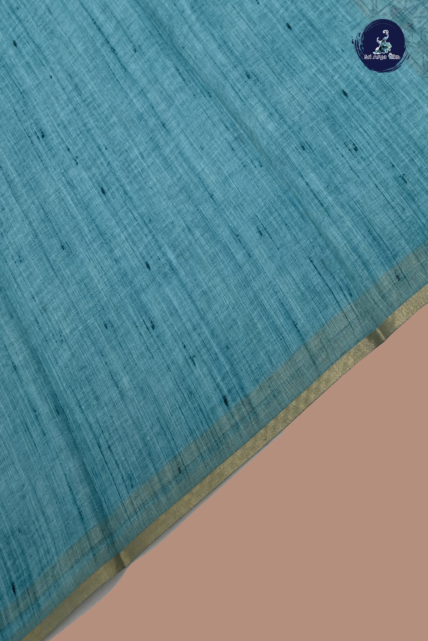 Light Blue Linen Saree With Plain Pattern