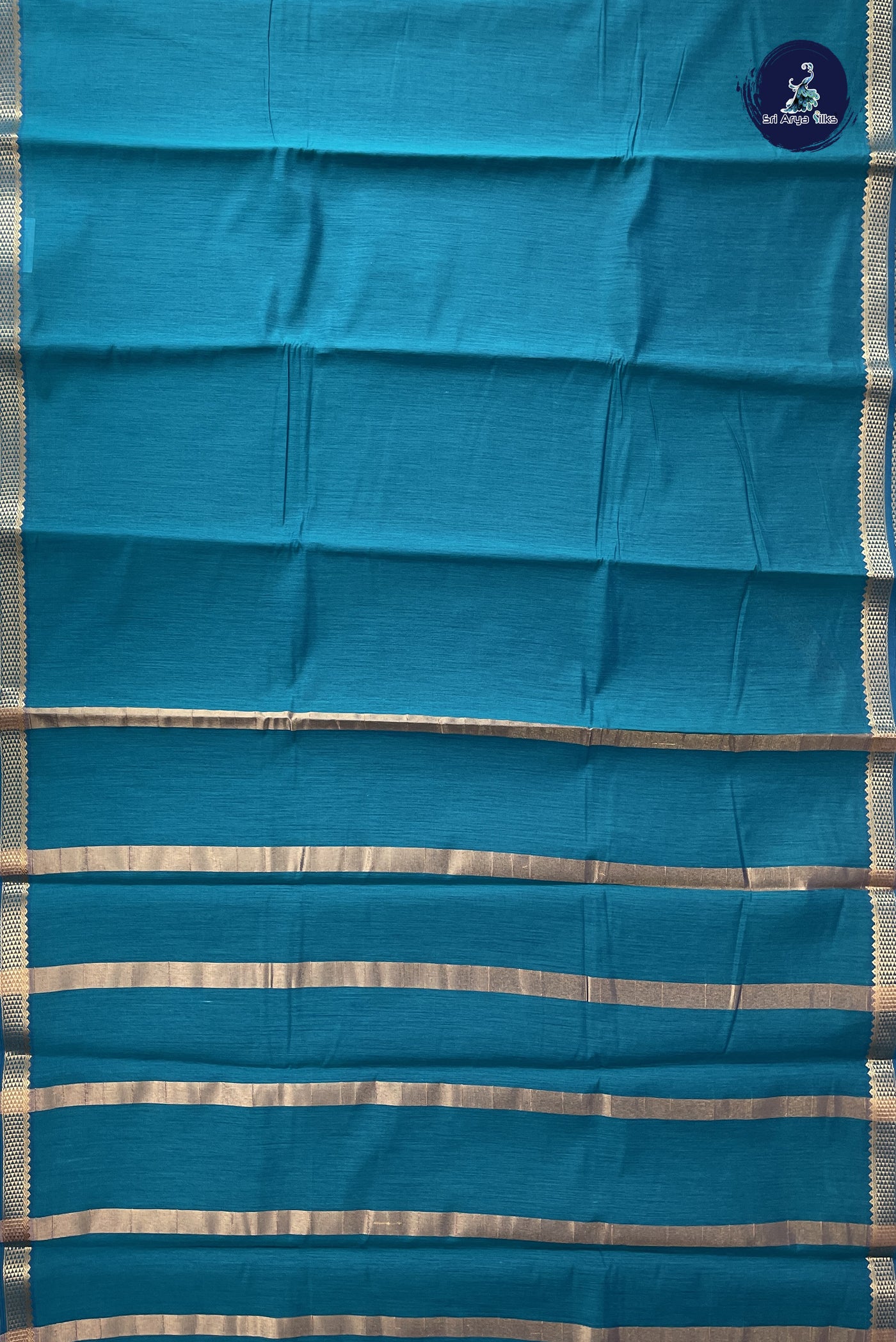 Sapphire Green Budget Semi Silk Cotton Saree With Plain Pattern