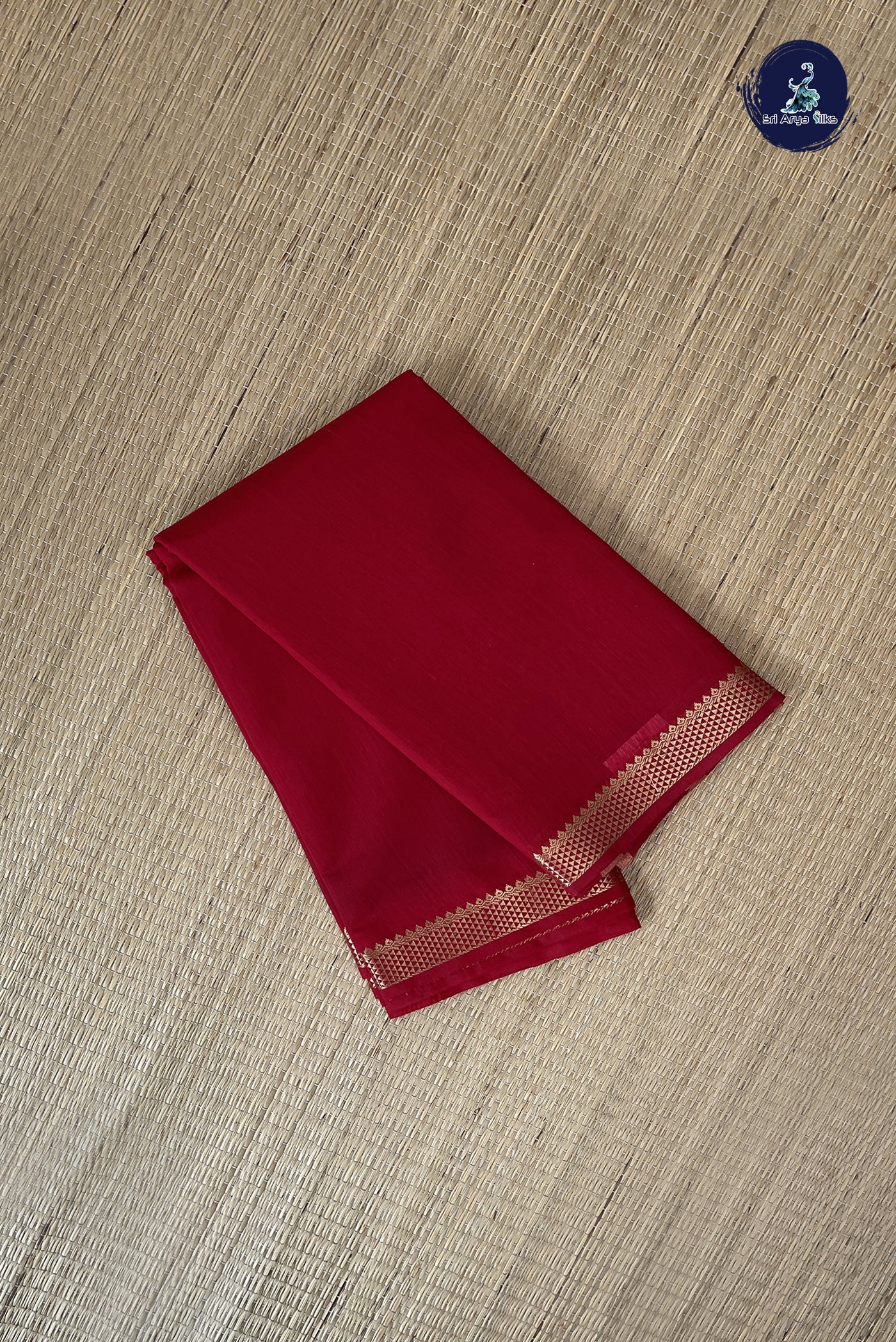 Red Budget Semi Silk Cotton Saree With Plain Pattern