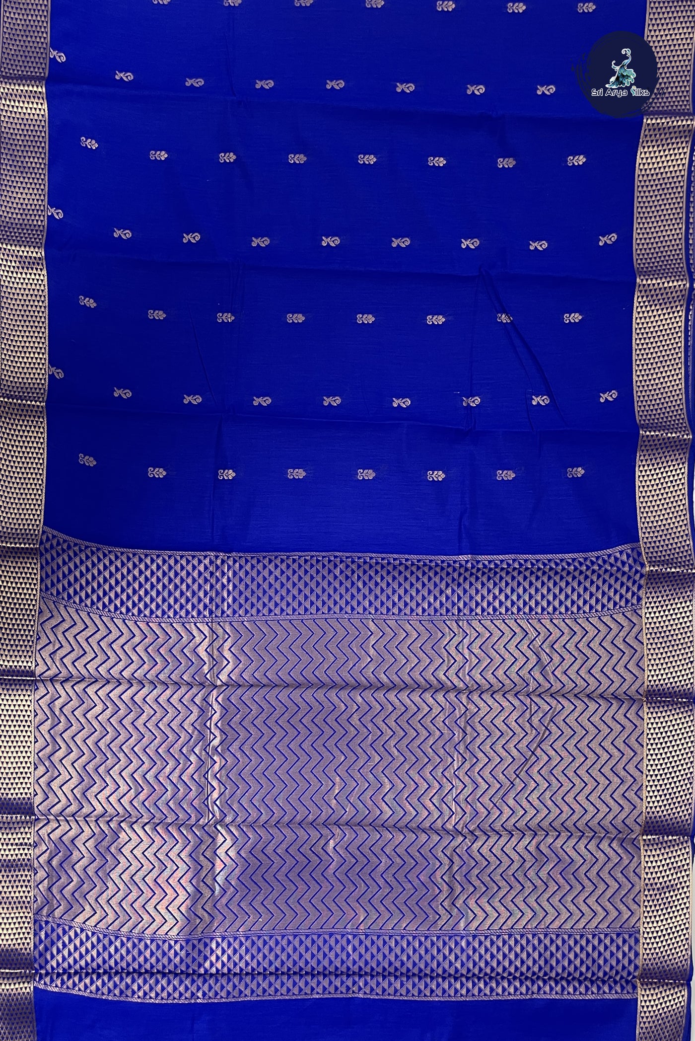 MS Blue Budget Semi Silk Cotton Saree With Zari Buttas Pattern