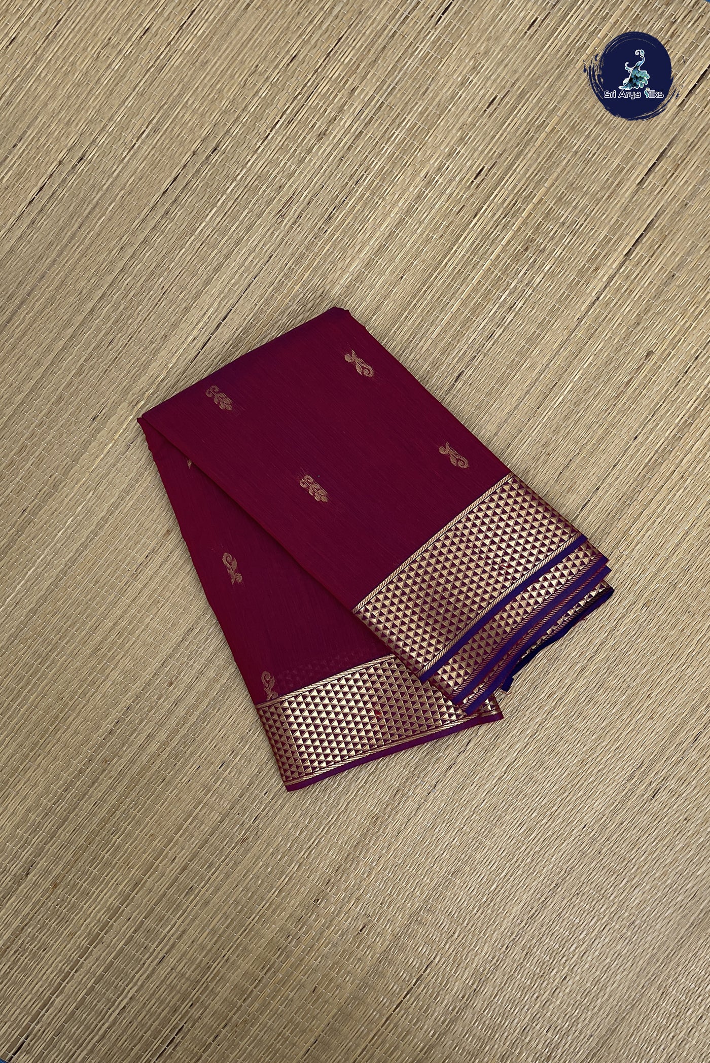 Dual Tone Maroon Budget Semi Silk Cotton Saree With Zari Buttas Pattern